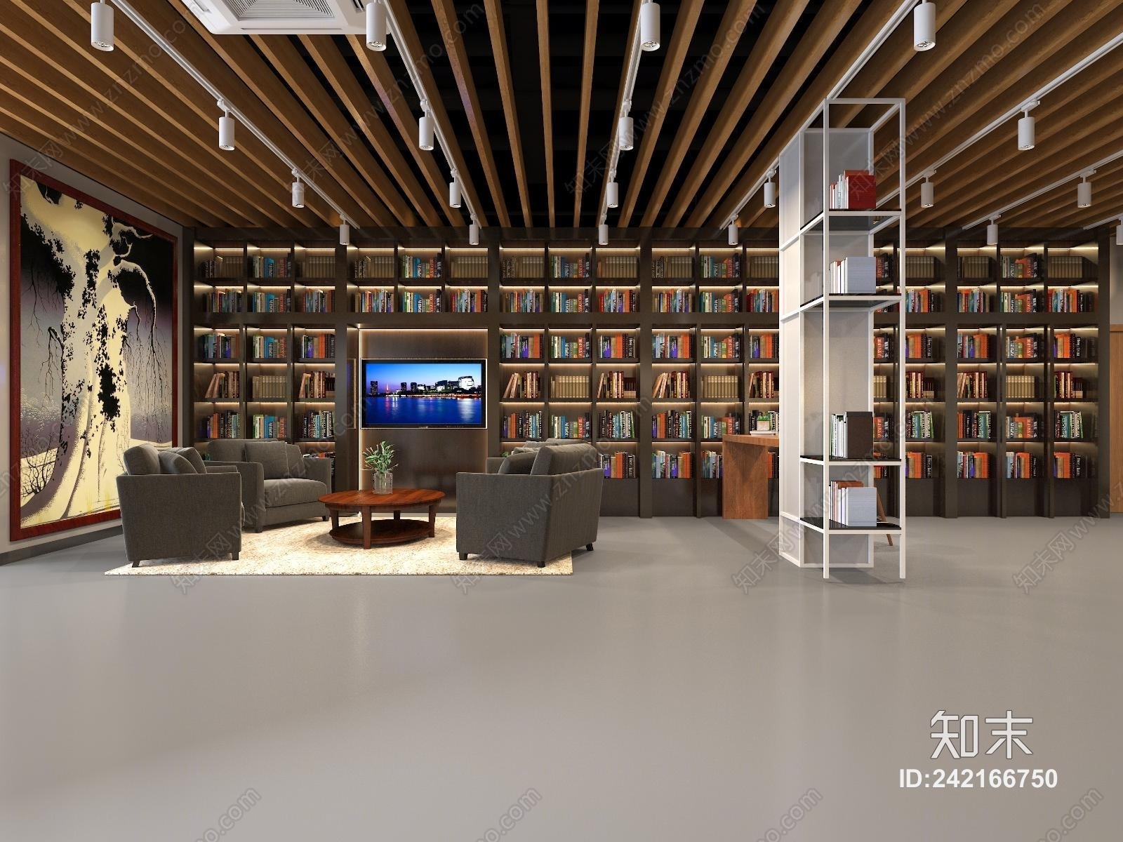 现代休闲书吧3D模型下载【ID:242166750】