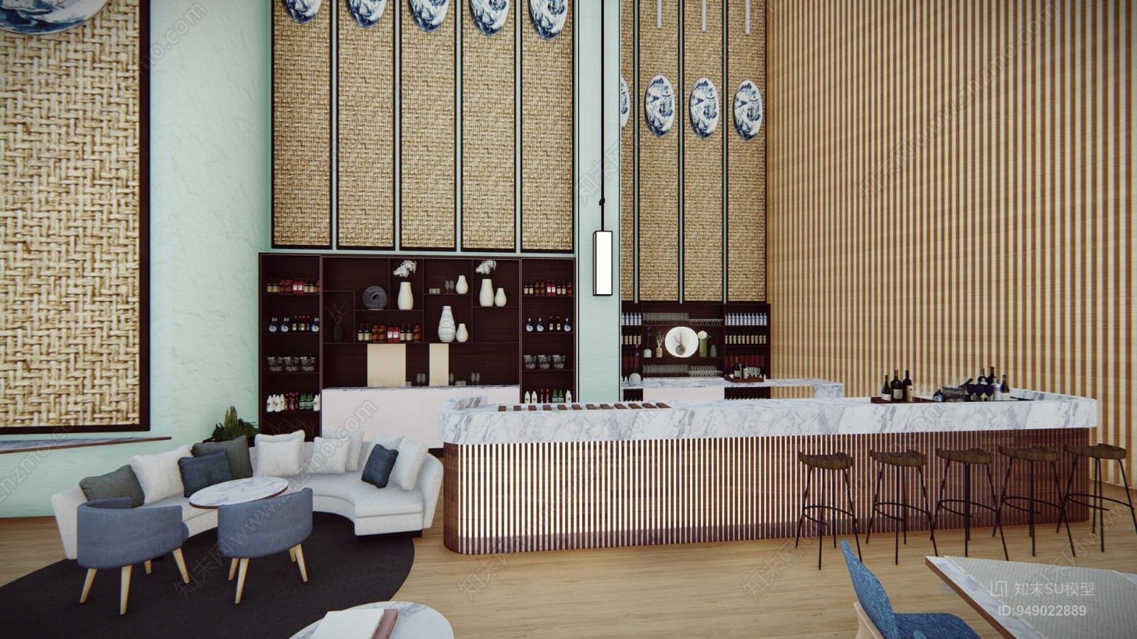 新中式风格酒店餐饮SU模型下载【ID:949022889】
