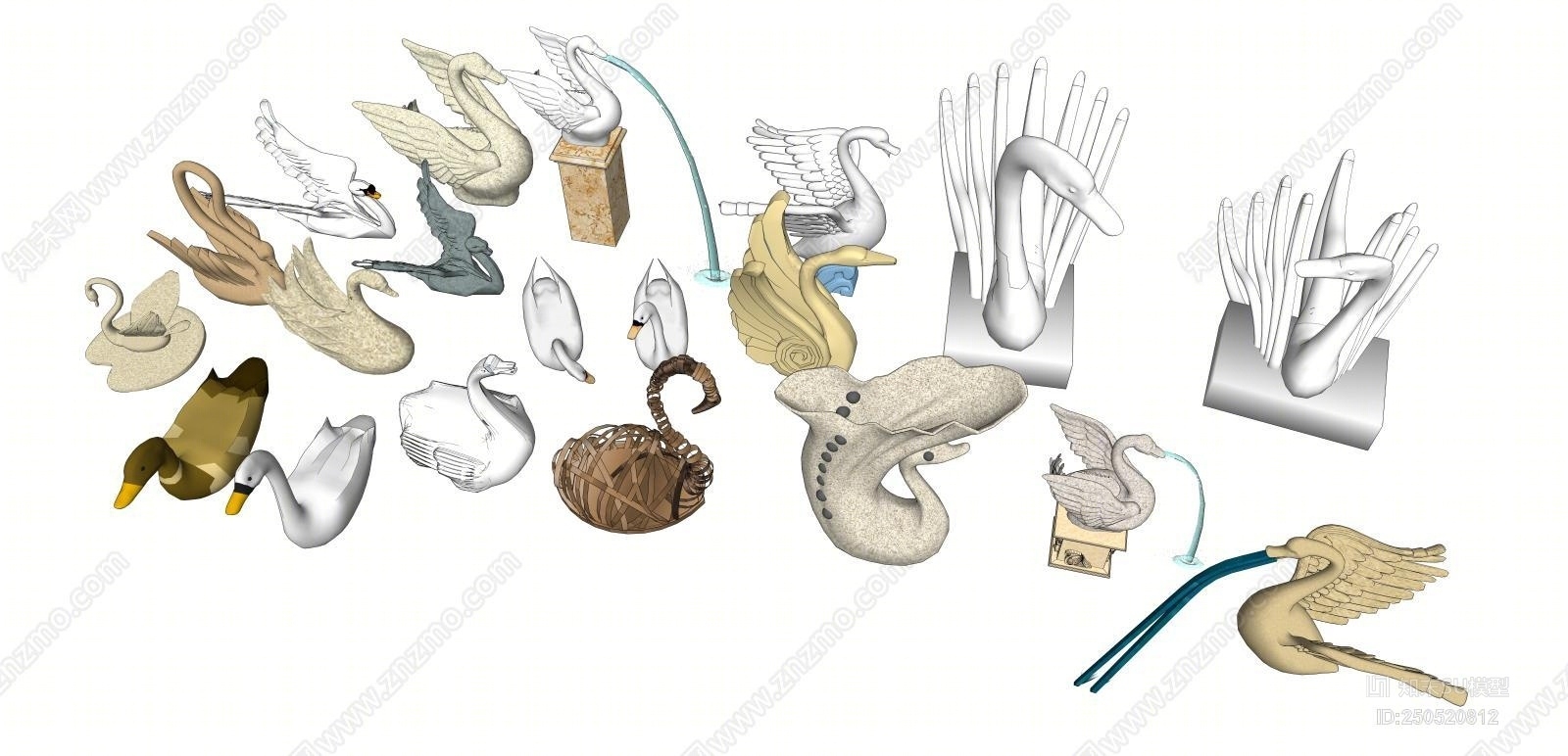 欧式风格动物天鹅组合SU模型下载【ID:250520812】