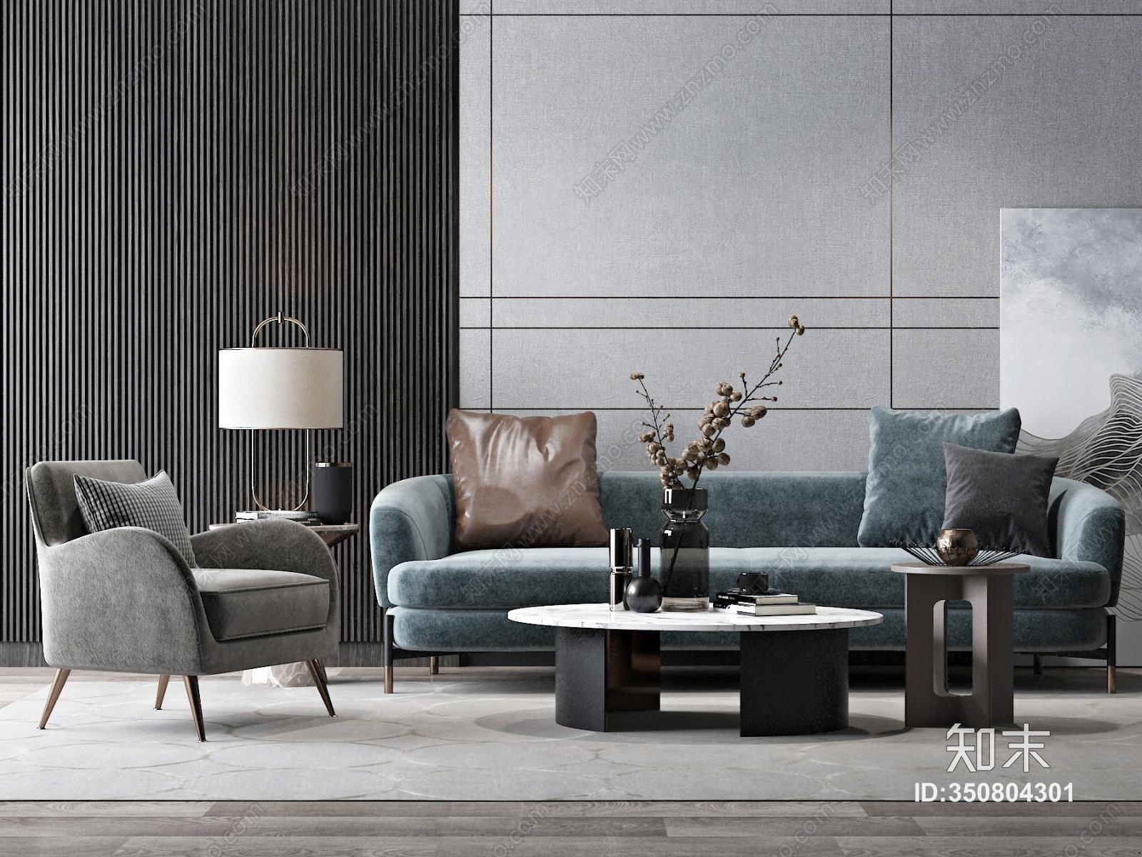 后现代沙发茶几组合3D模型下载【ID:350804301】
