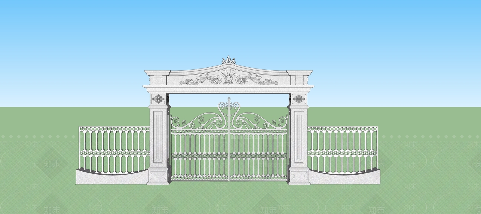 欧式别墅庭院大门SU模型下载【ID:233094337】