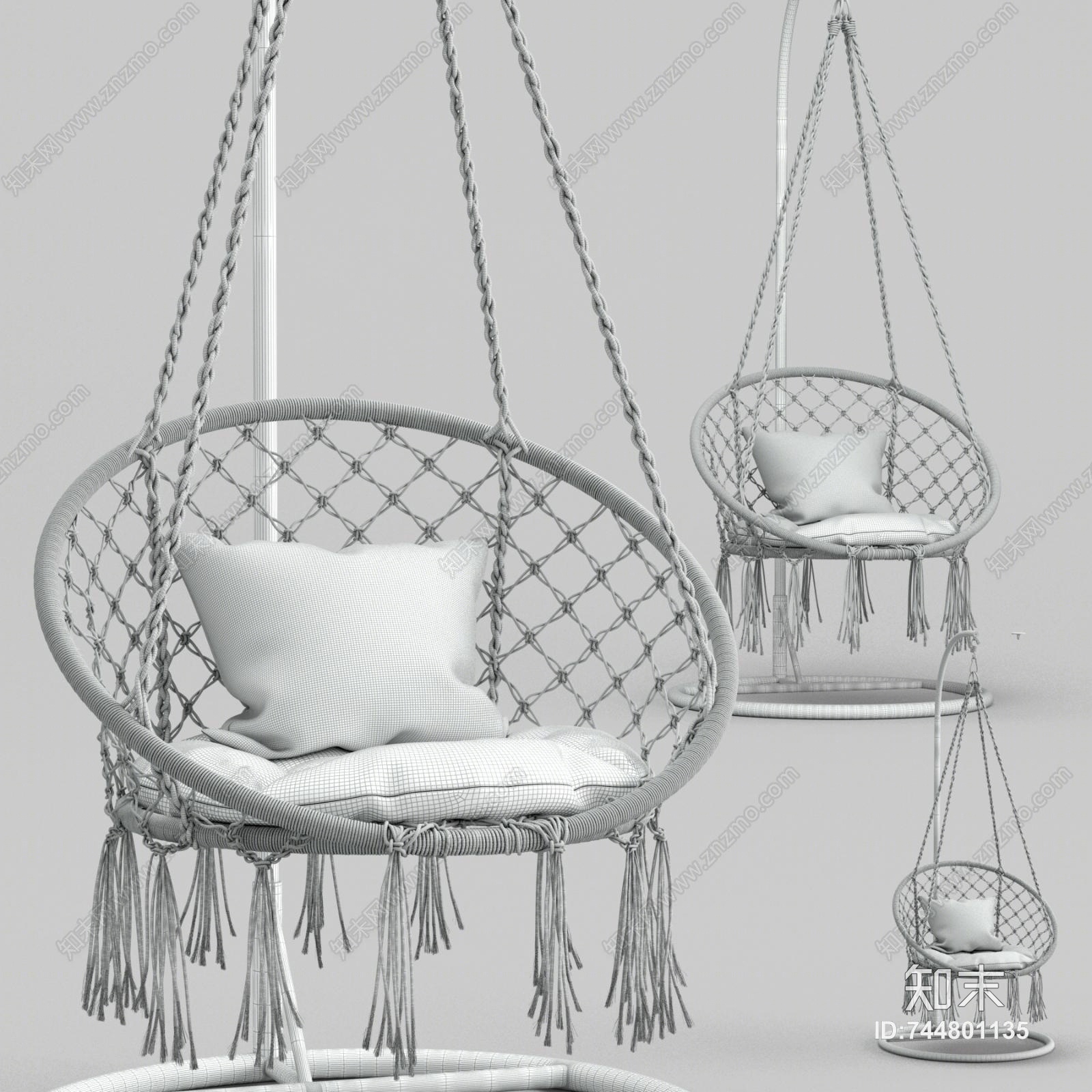 现代户外绳编吊椅3D模型下载【ID:744801135】