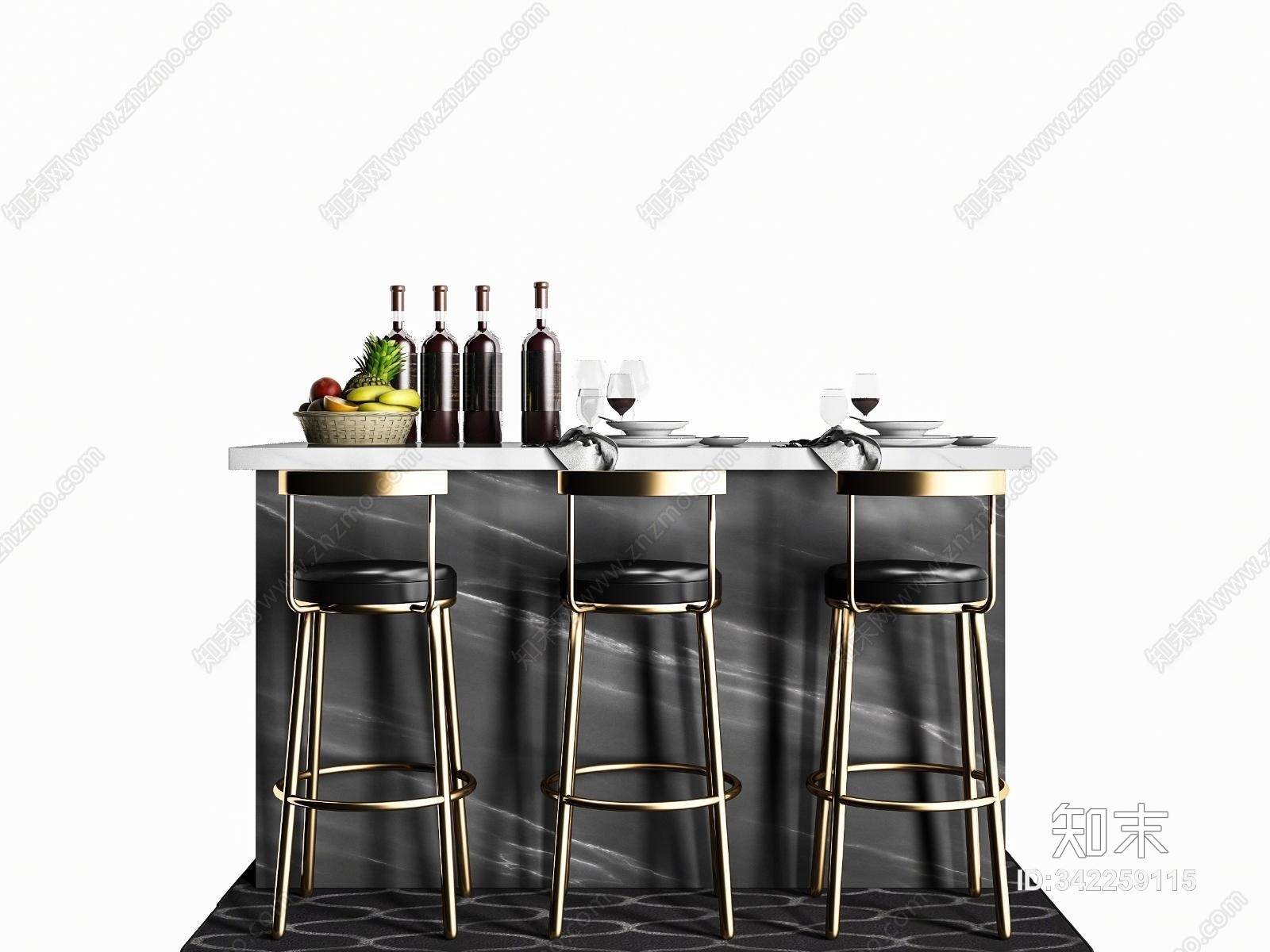 现代金属吧台椅子3D模型下载【ID:342259115】