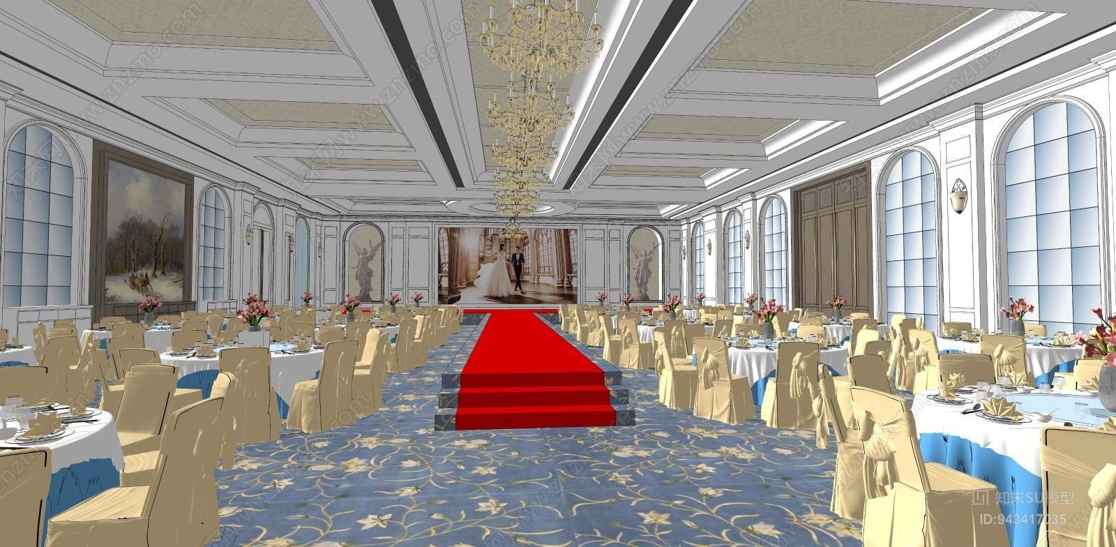 欧式婚庆宴会厅SU模型下载【ID:943417035】