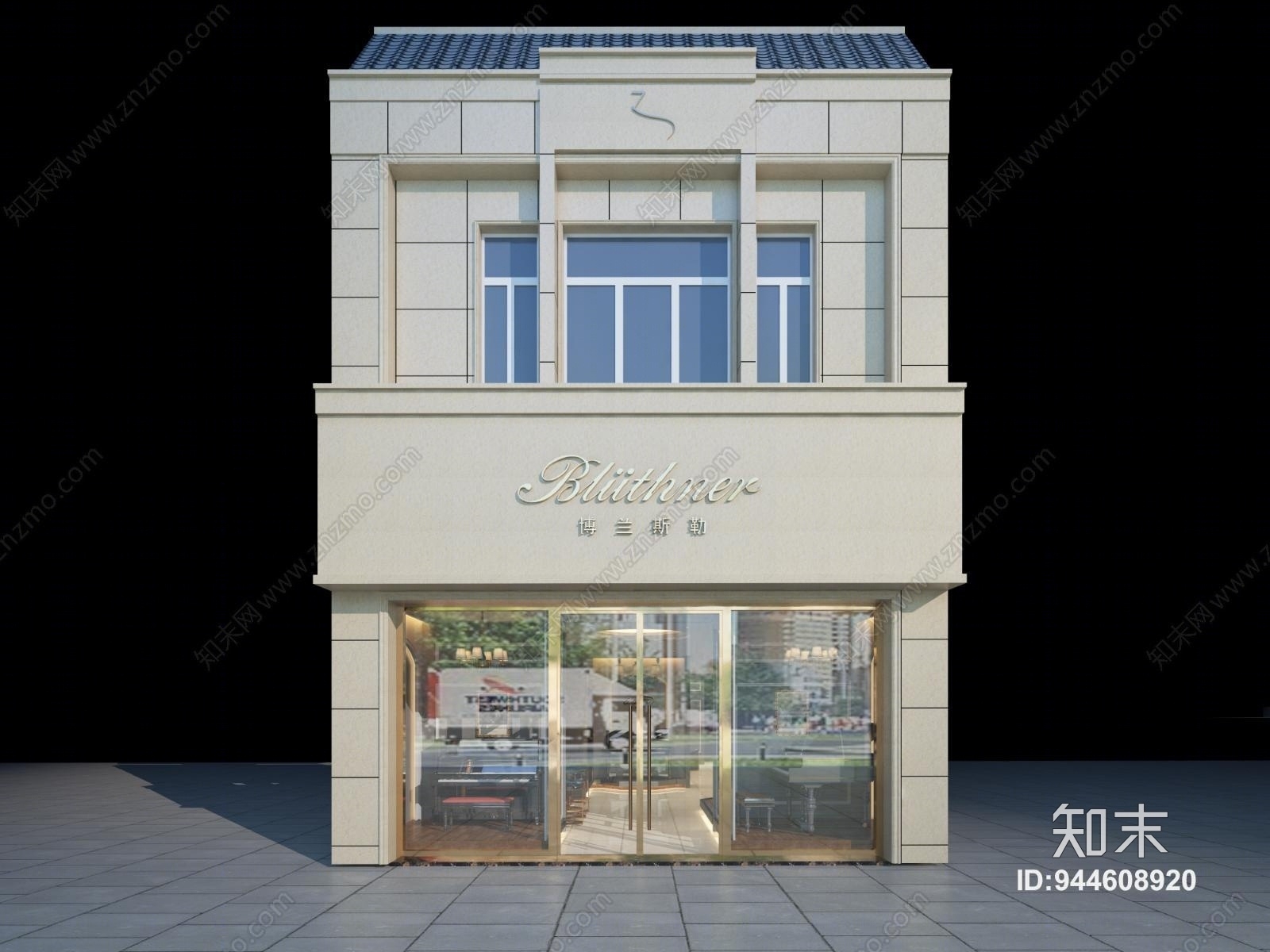 现代钢琴店琴行门头3D模型下载【ID:944608920】