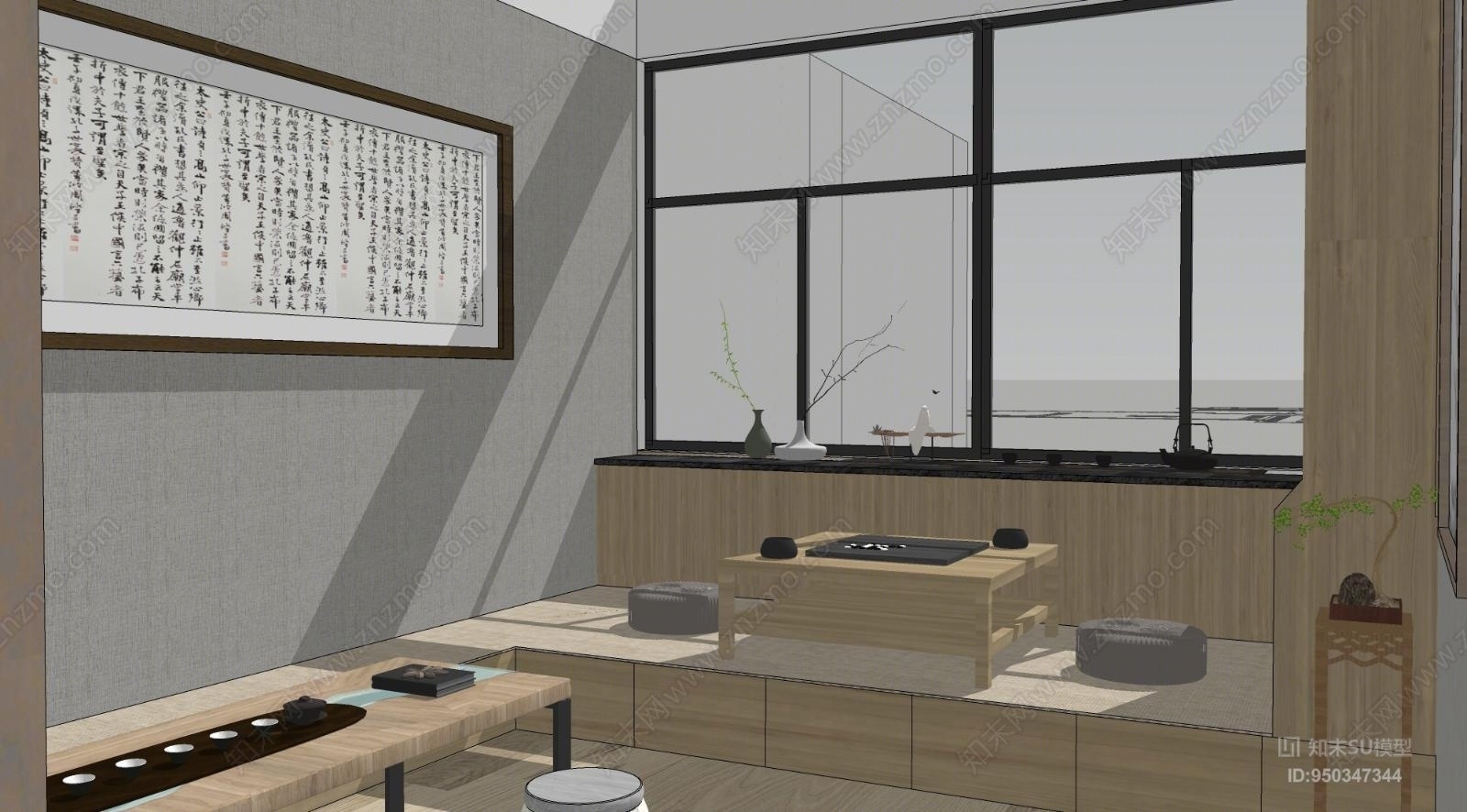 新中式风格茶室SU模型下载【ID:950347344】