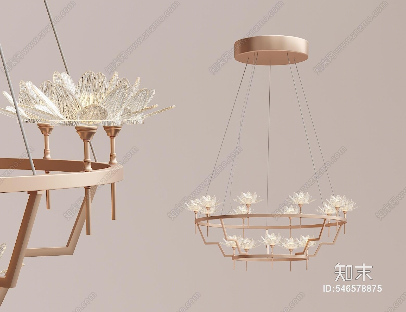 现代水晶莲花吊灯3D模型下载【ID:546578875】