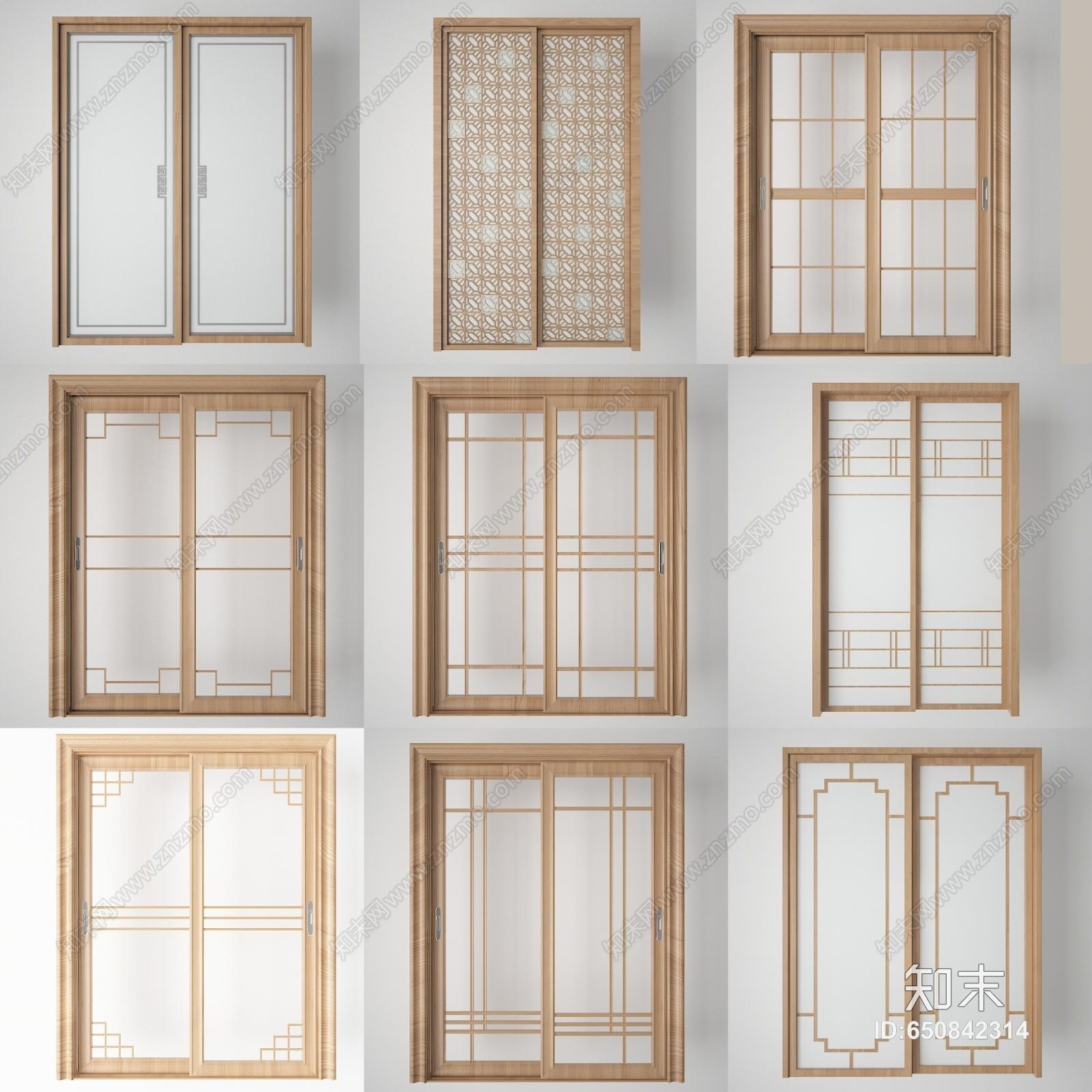 现代双开门阳台玻璃门组合3D模型下载【ID:650842314】