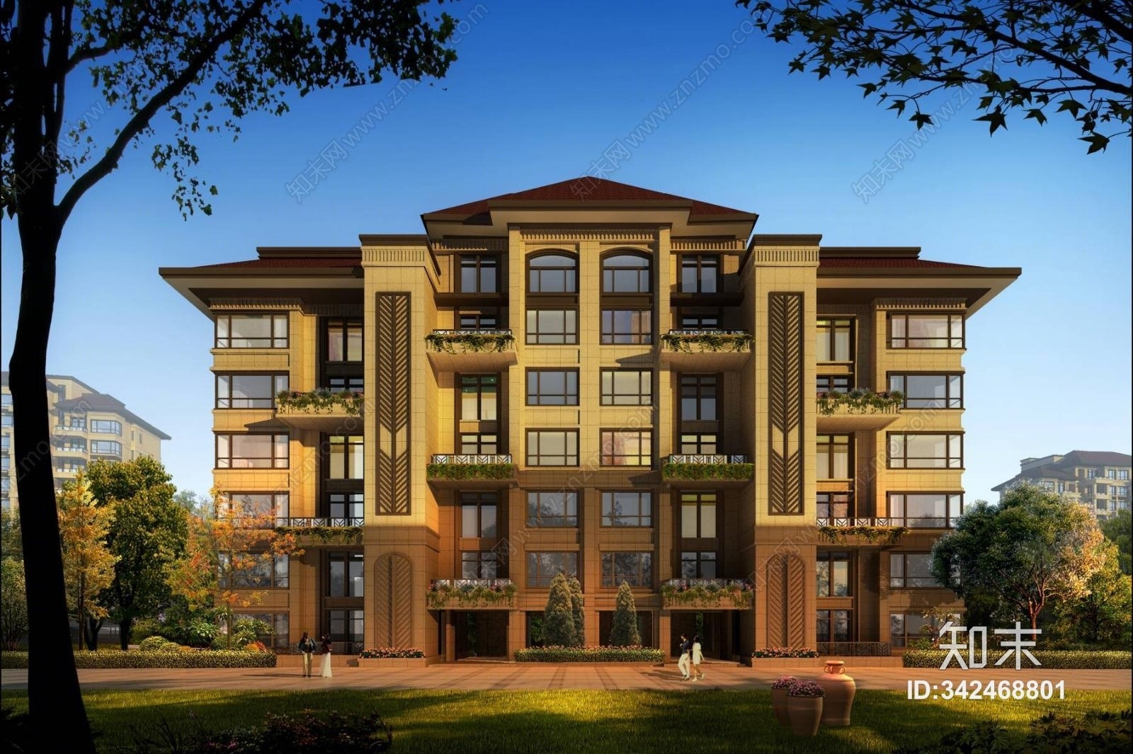 简欧欧式多层住宅花园洋房3D模型下载【ID:342468801】