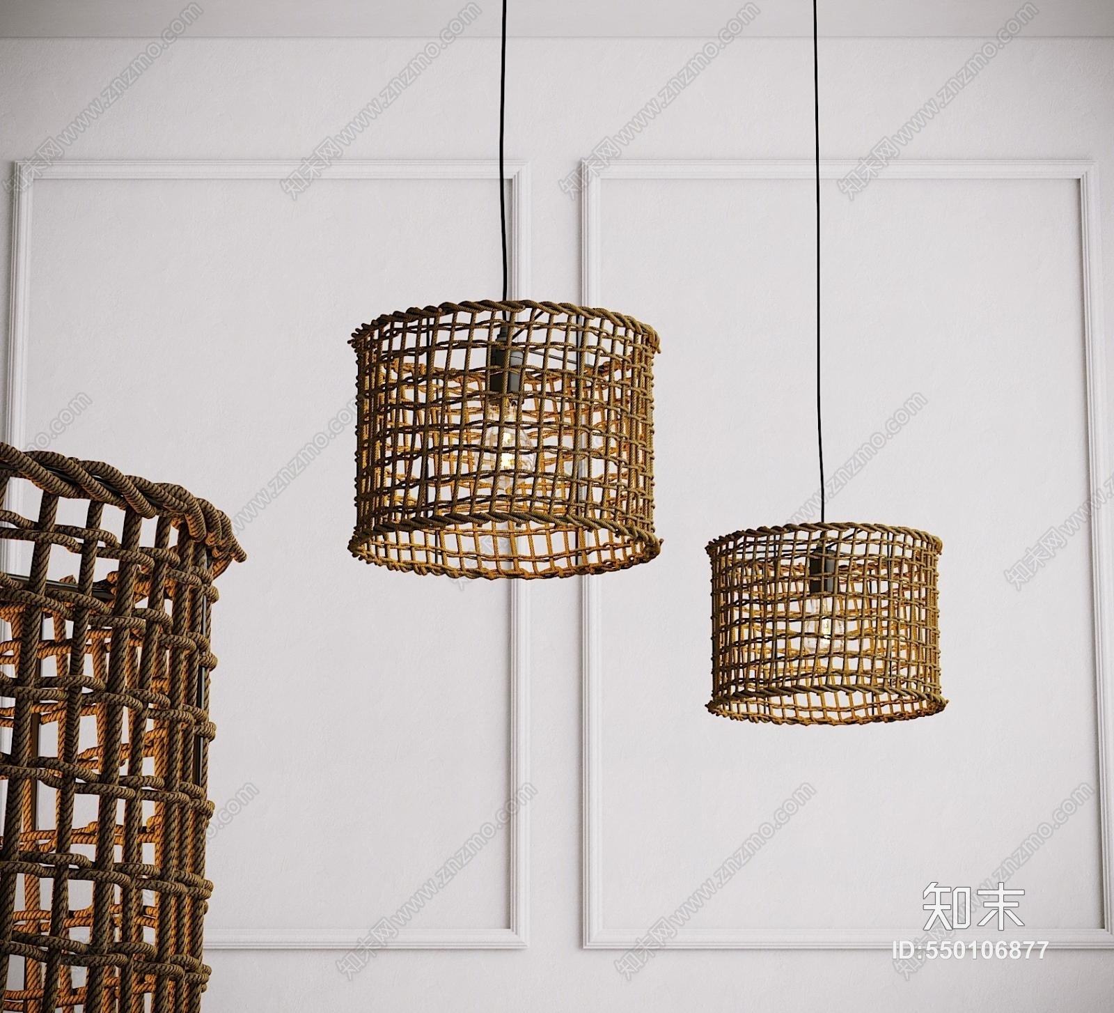 工业风麻绳吊灯3D模型下载【ID:550106877】