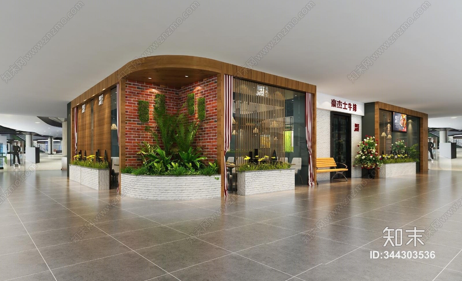 新中式工装餐饮门头室内3D模型下载【ID:344303536】