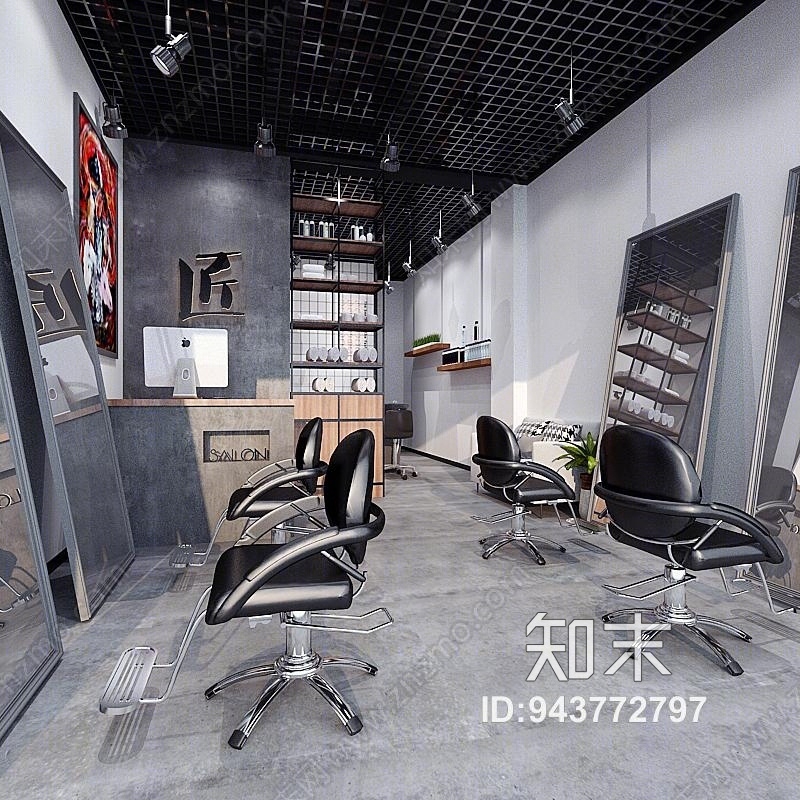 工业风理发店3D模型下载【ID:943772797】