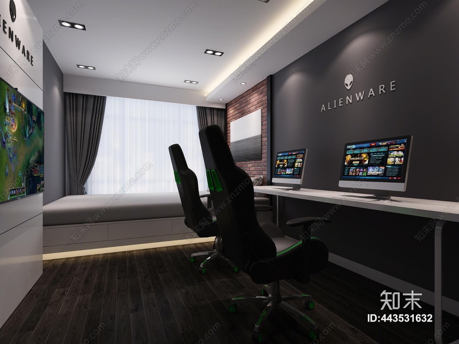 现代电竞主题宾馆房间3D模型下载【ID:443531632】