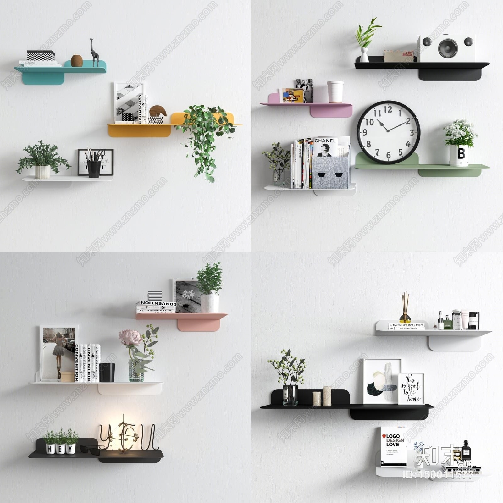 现代铁艺隔板墙上置物架3D模型下载【ID:150011577】