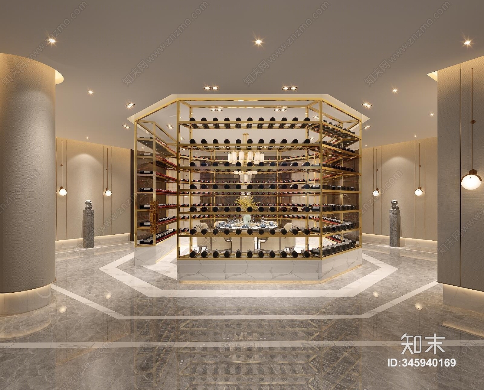 中式餐厅红酒房3D模型下载【ID:345940169】