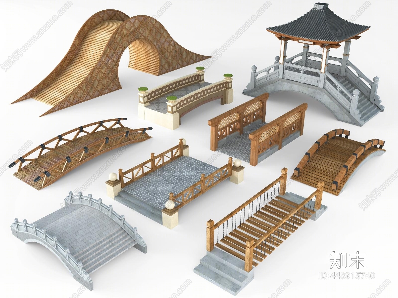 新中式景观桥3D模型下载【ID:448915740】