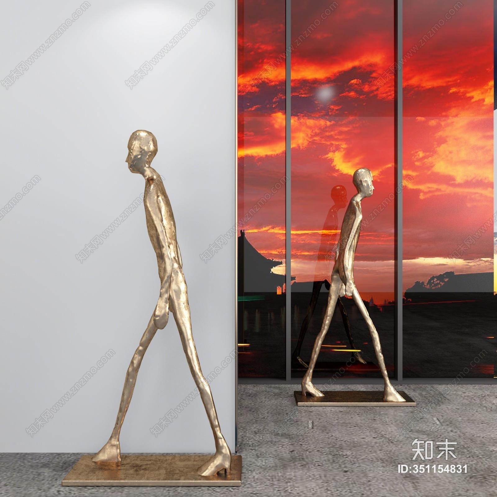 现代金属人物抽象雕塑摆件3D模型下载【ID:351154831】