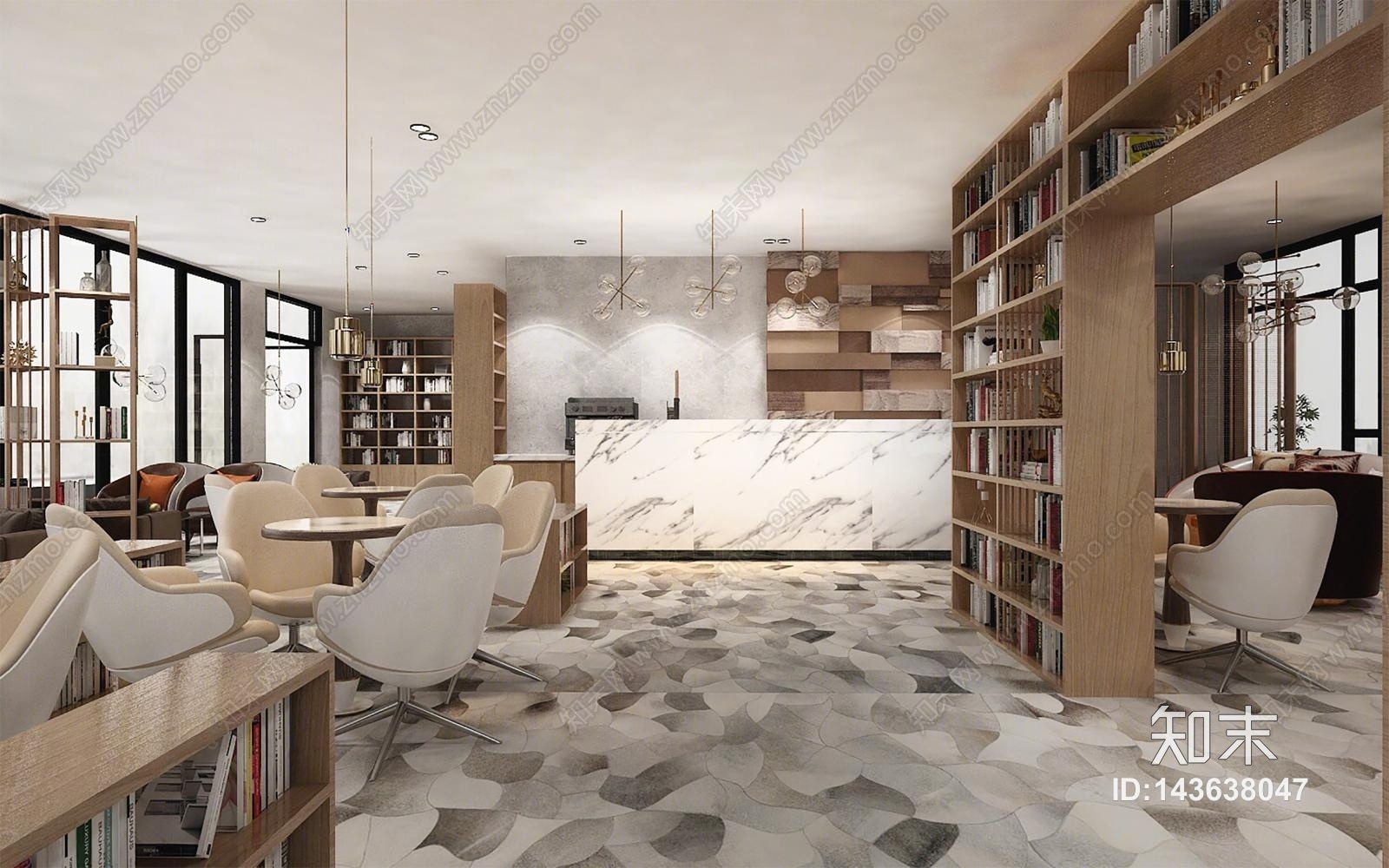 现代简约咖啡书吧3D模型下载【ID:143638047】