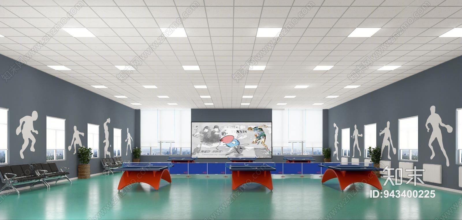 现代乒乓球馆健身房3D模型下载【ID:943400225】