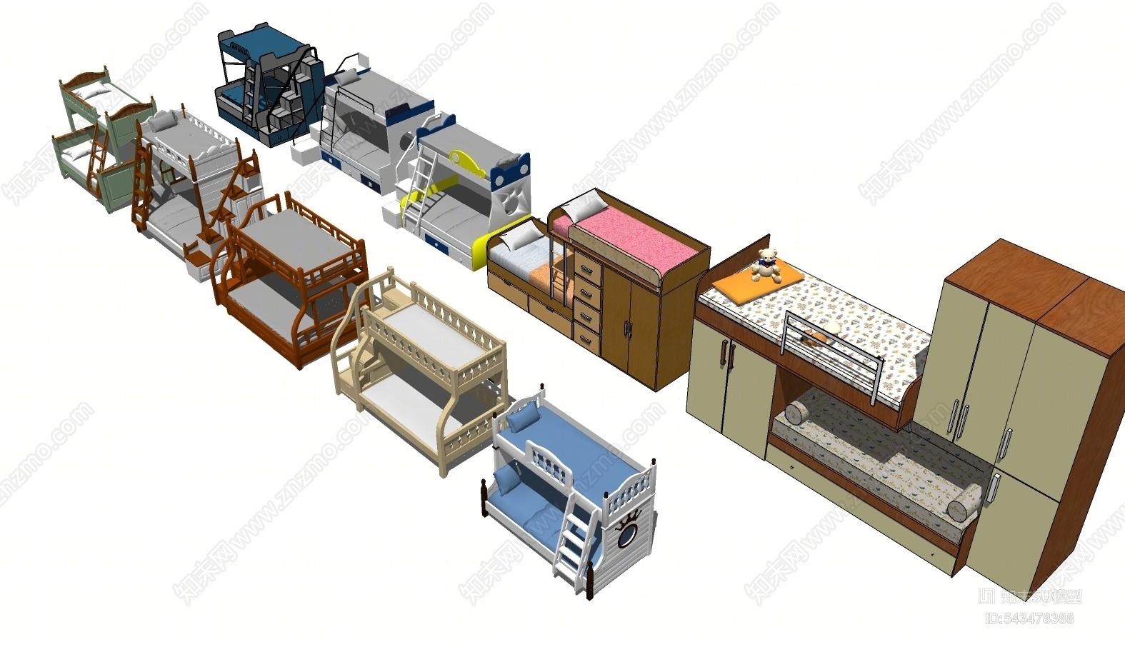 现代风格儿童上下铺床SU模型下载【ID:543478388】
