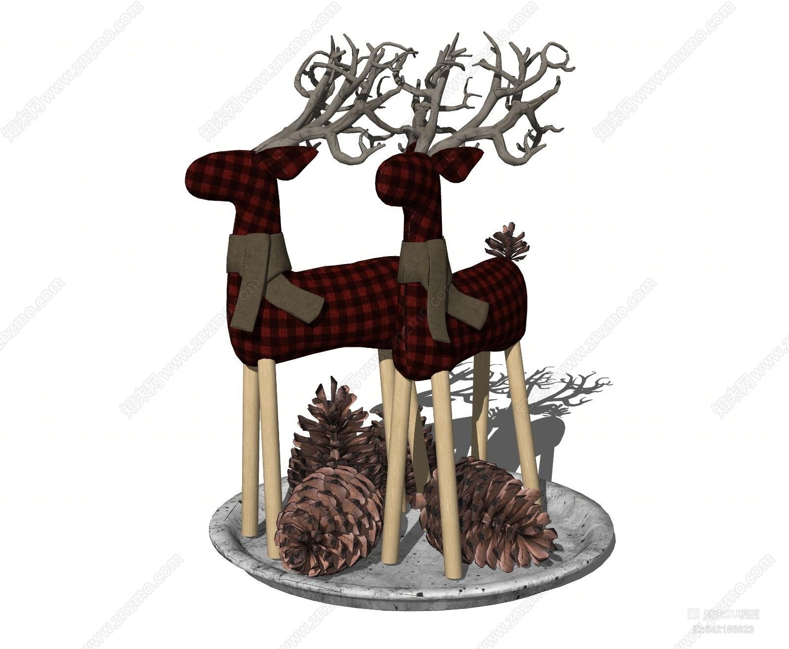 现代梅花鹿雕塑SU模型下载【ID:642186623】