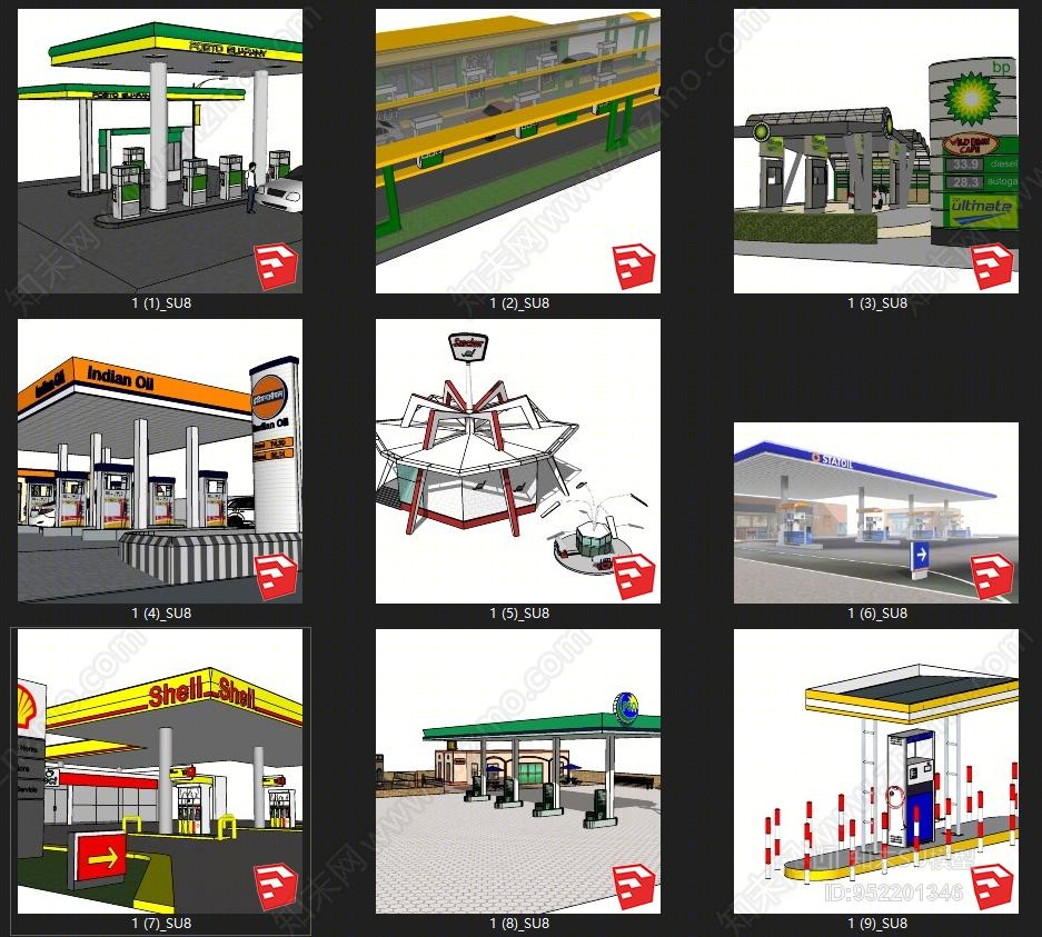 现代风格加油站SU模型下载【ID:952201346】
