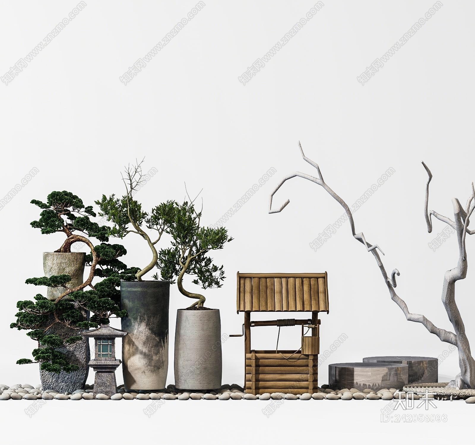 中式园林小景摆设3D模型下载【ID:242058093】