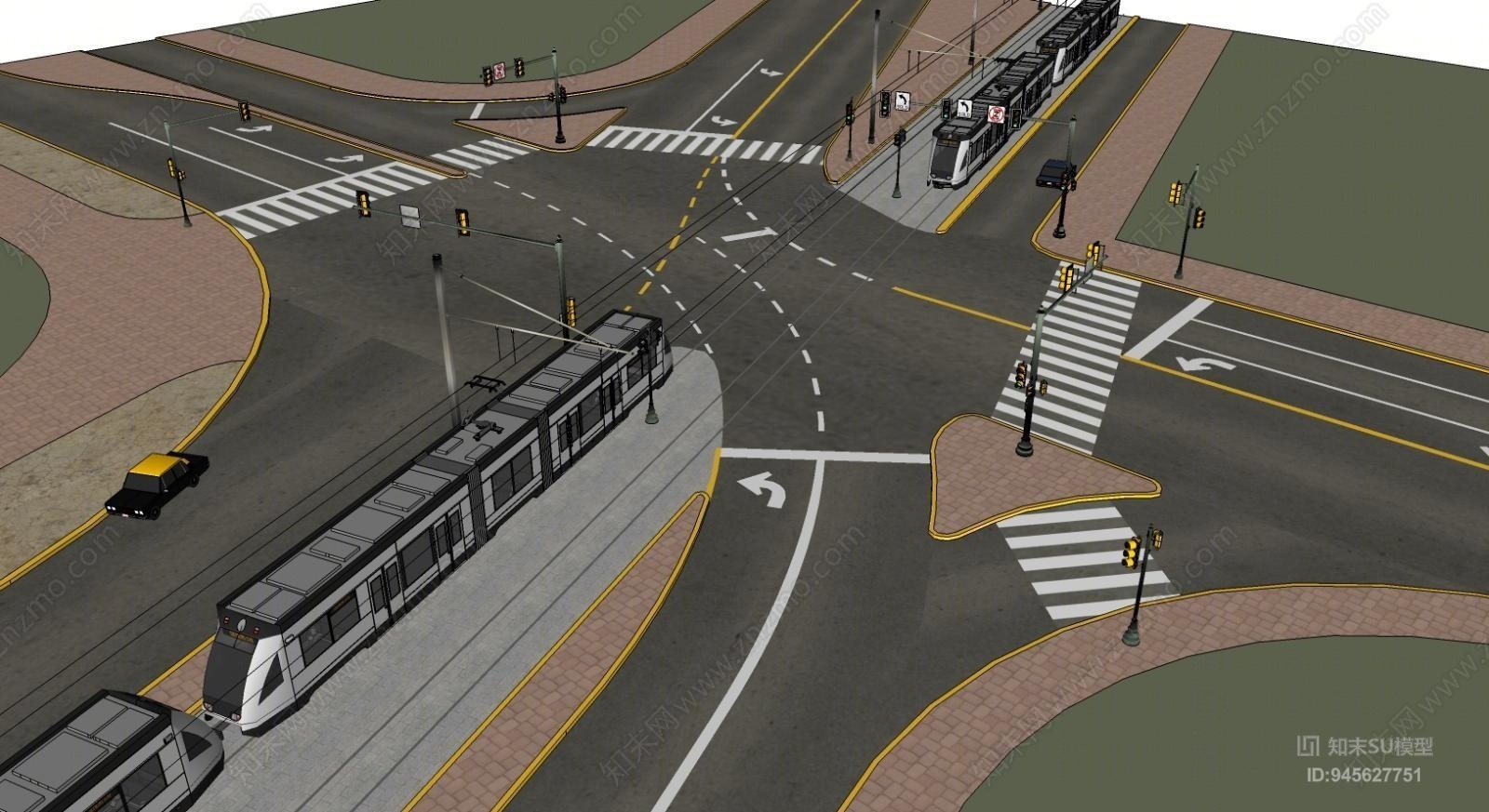 现代风格道路SU模型下载【ID:945627751】