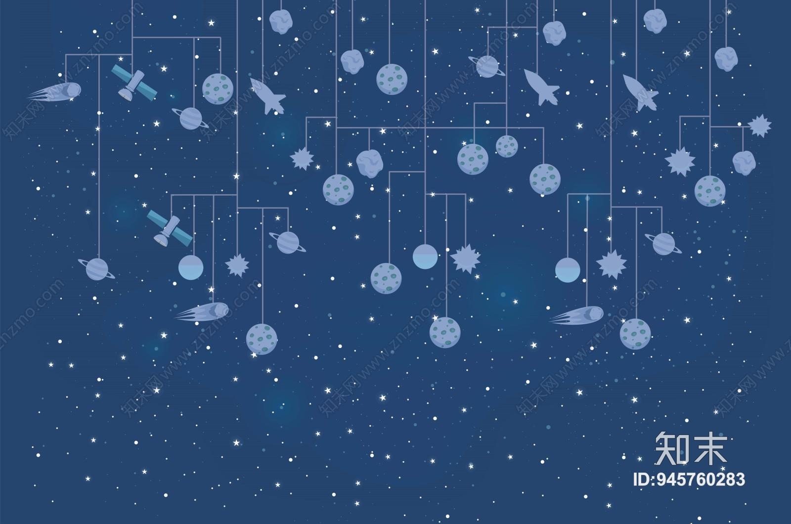 儿童房宇宙壁布壁纸贴图下载