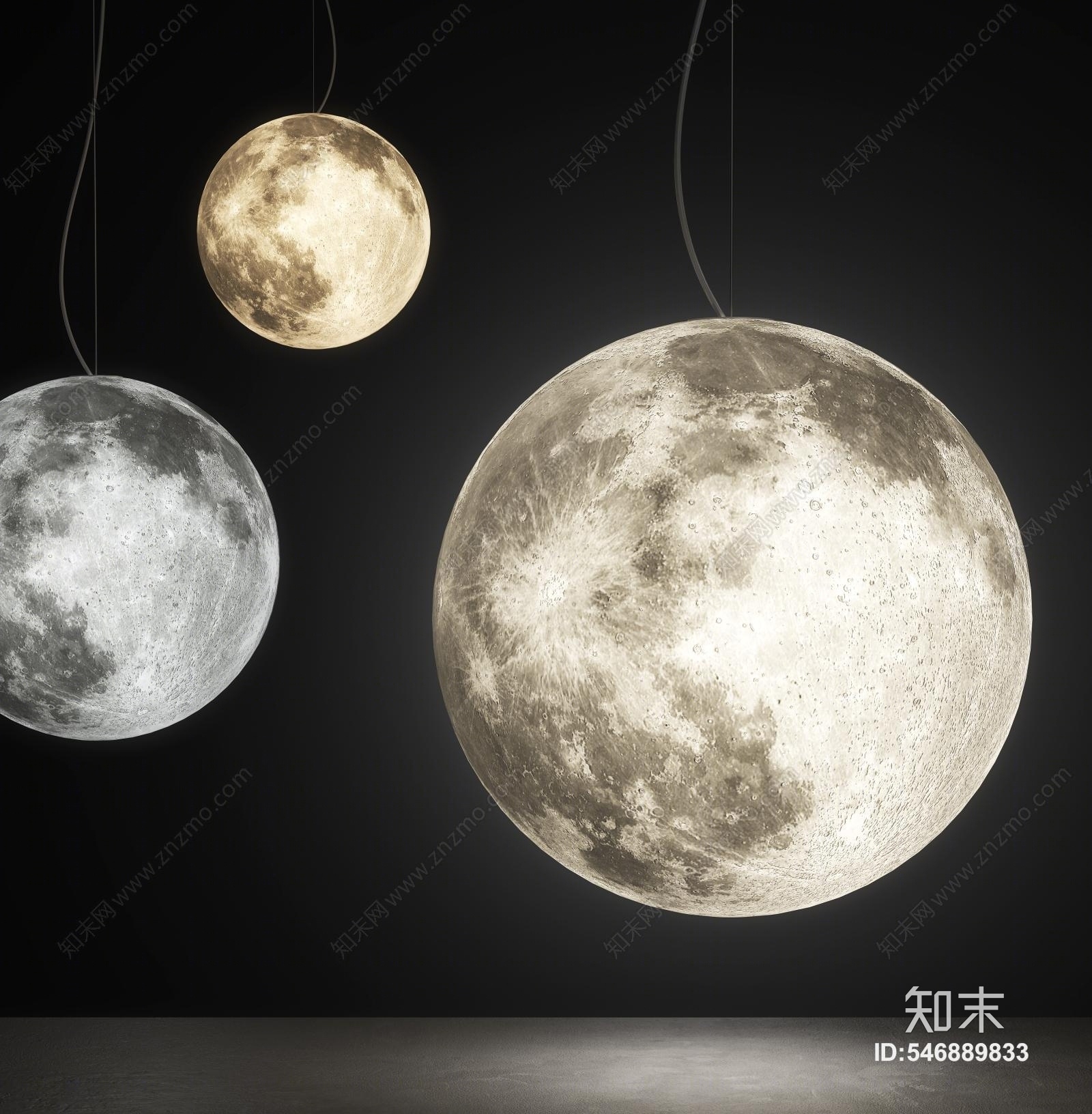 现代简约禅意月亮灯3D模型下载【ID:546889833】