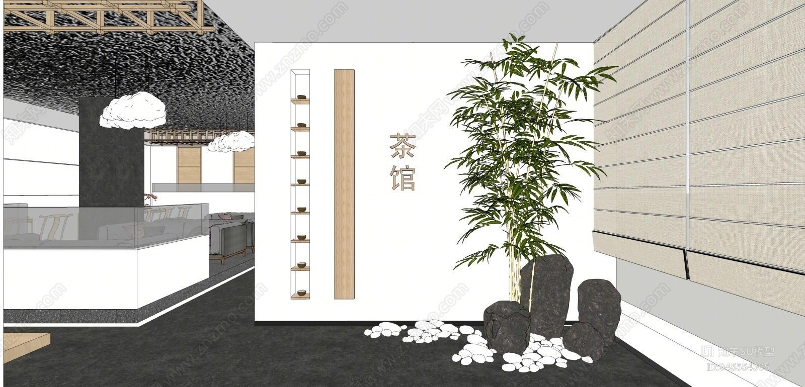 现代茶室空间SU模型下载【ID:945554365】