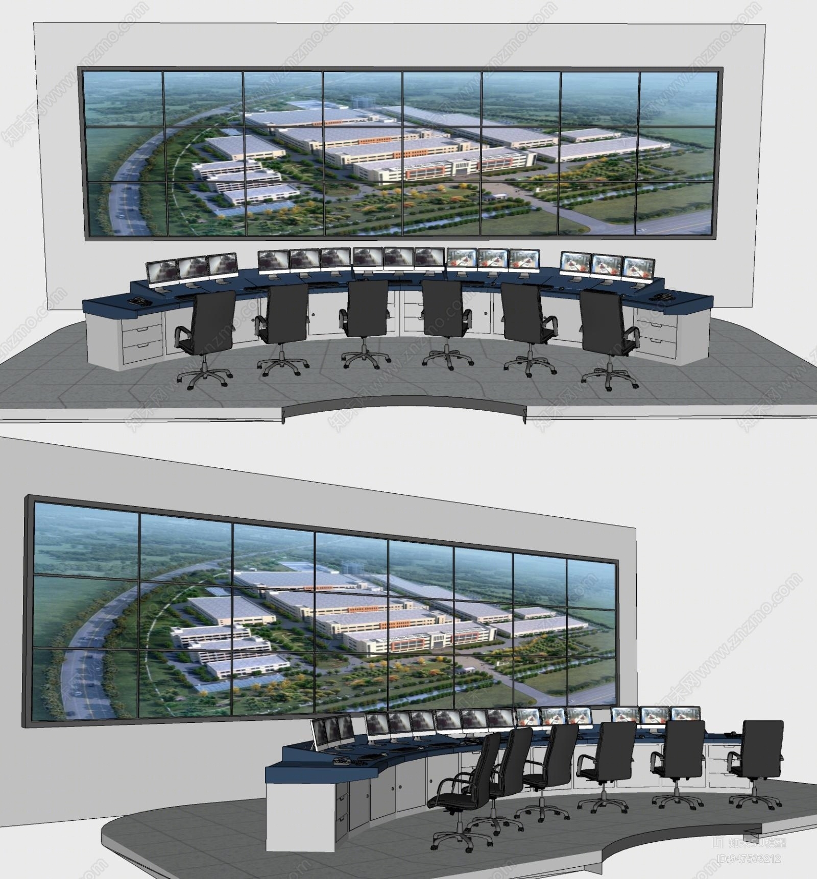 现代监控中心控制室SU模型下载【ID:947533212】