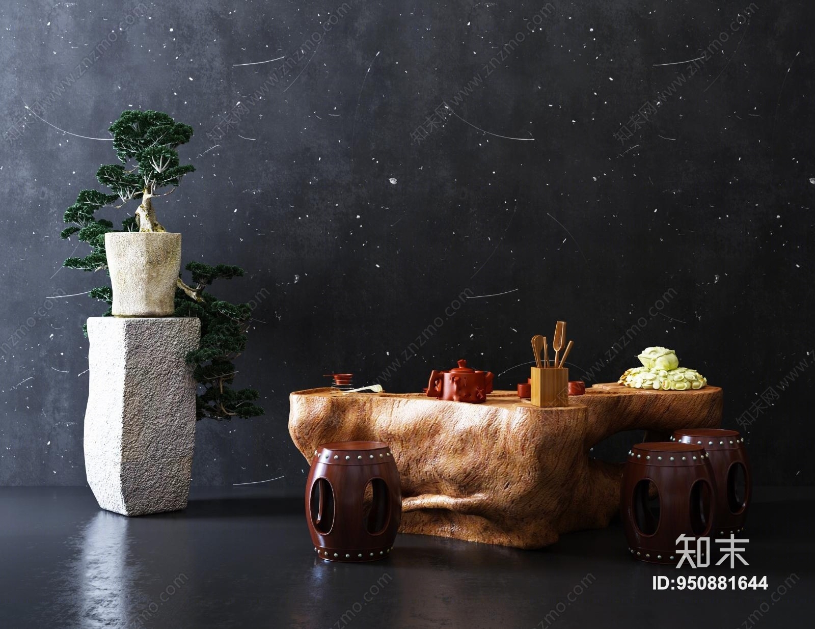 中式根雕茶桌椅3D模型下载【ID:950881644】