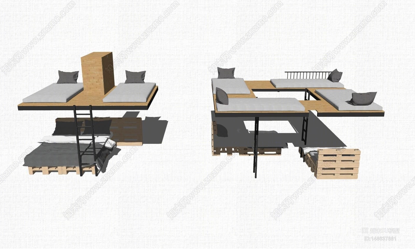 现代风格上下床SU模型下载【ID:148637881】