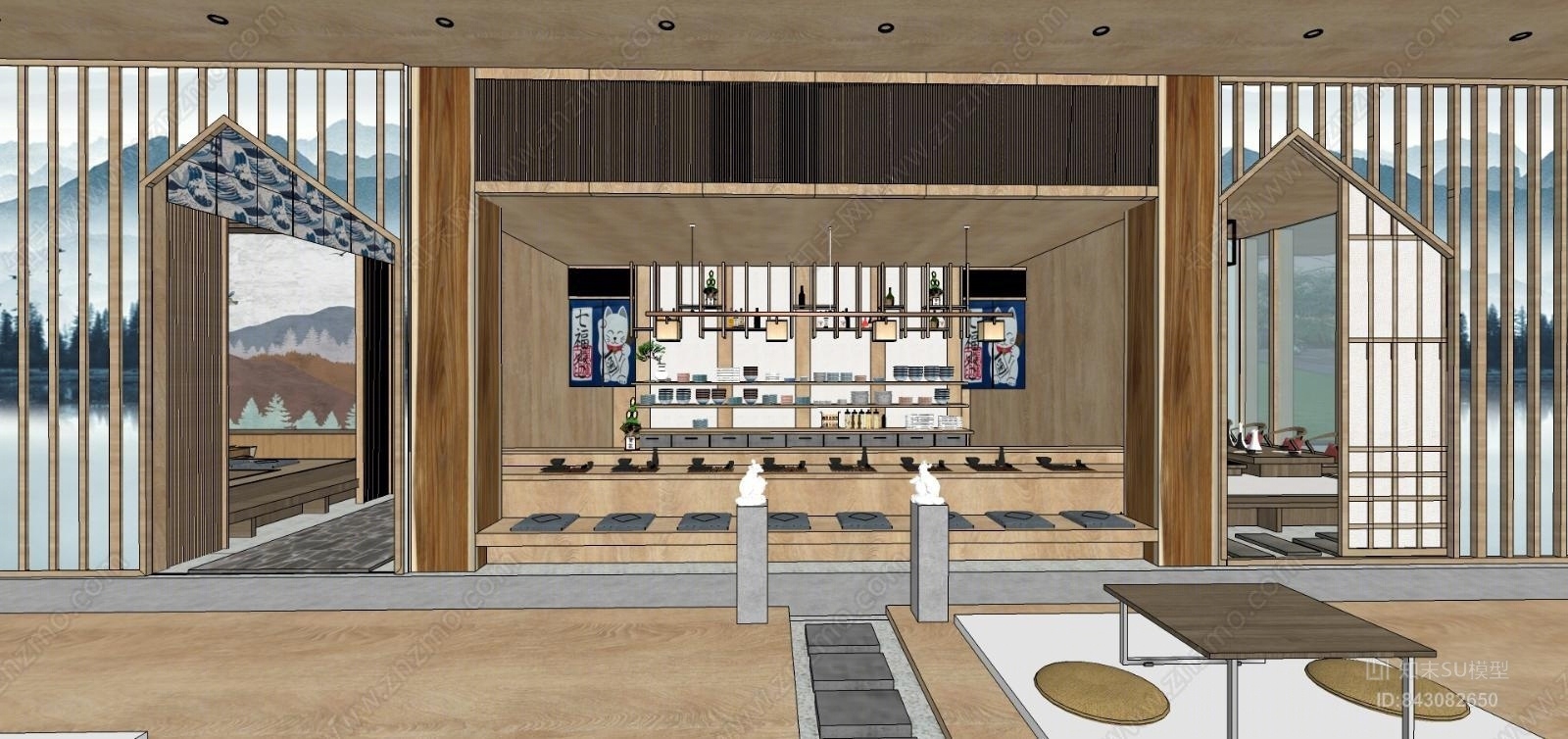 日式餐饮空间SU模型下载【ID:843082650】