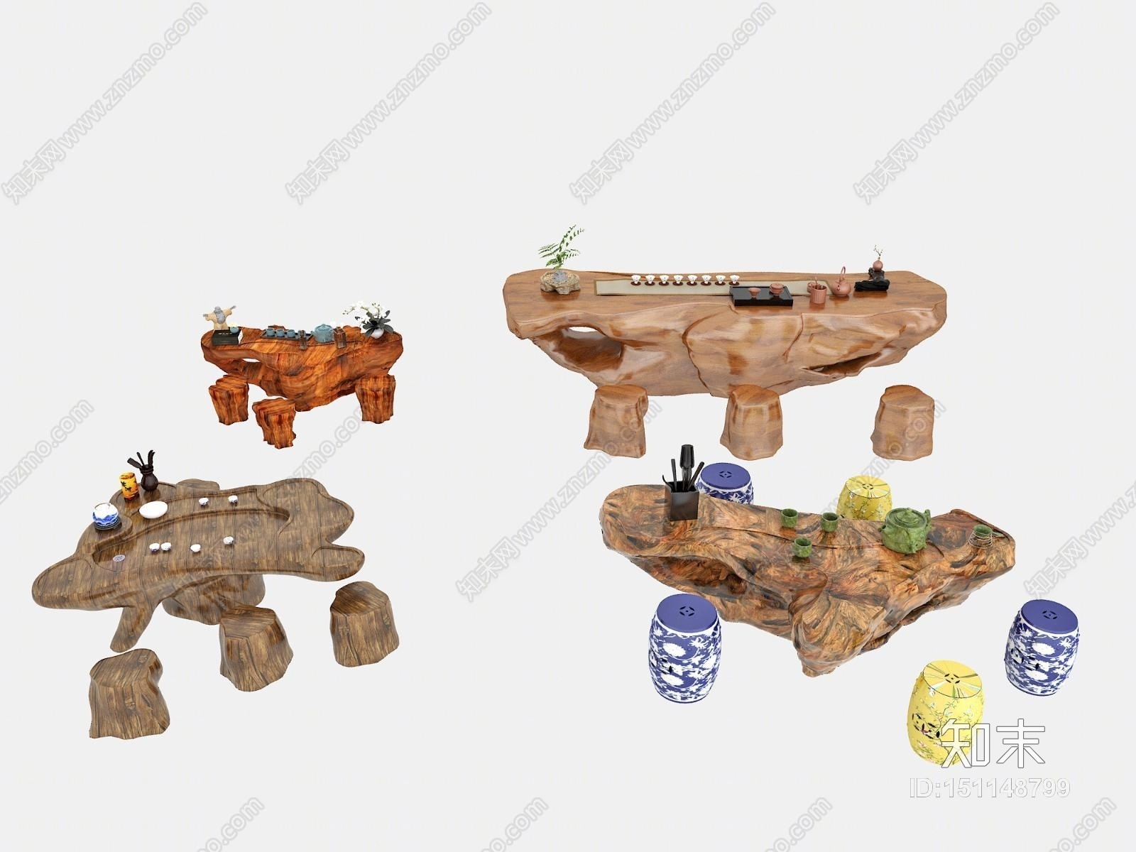 中式根雕茶几3D模型下载【ID:151148799】