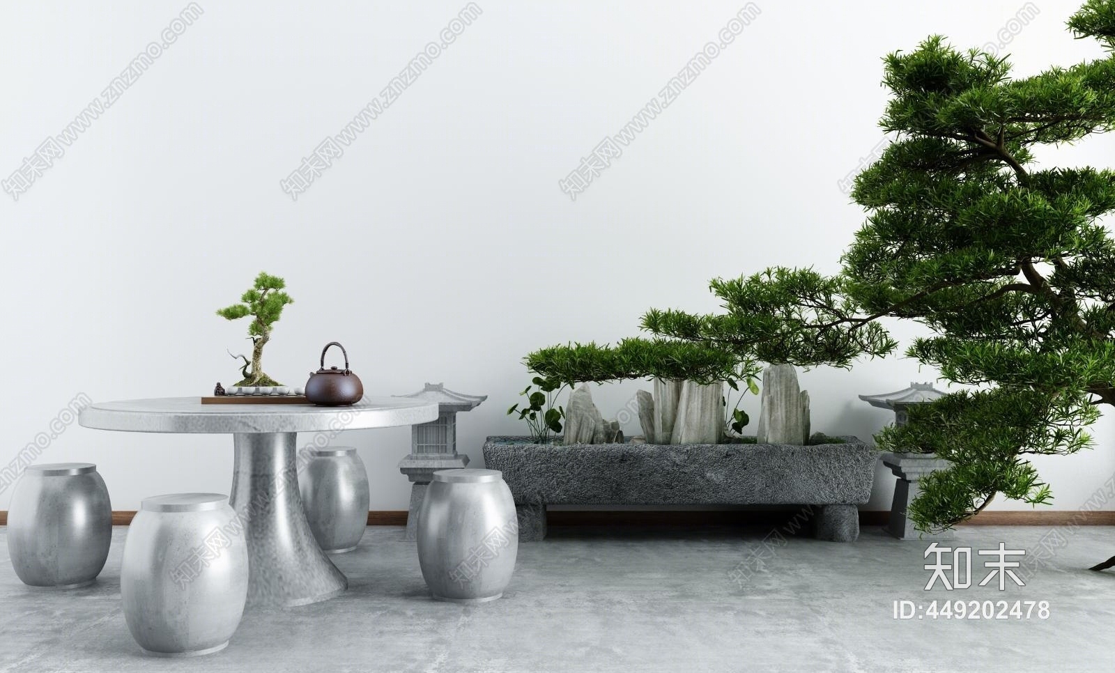 新中式庭院3D模型下载【ID:449202478】