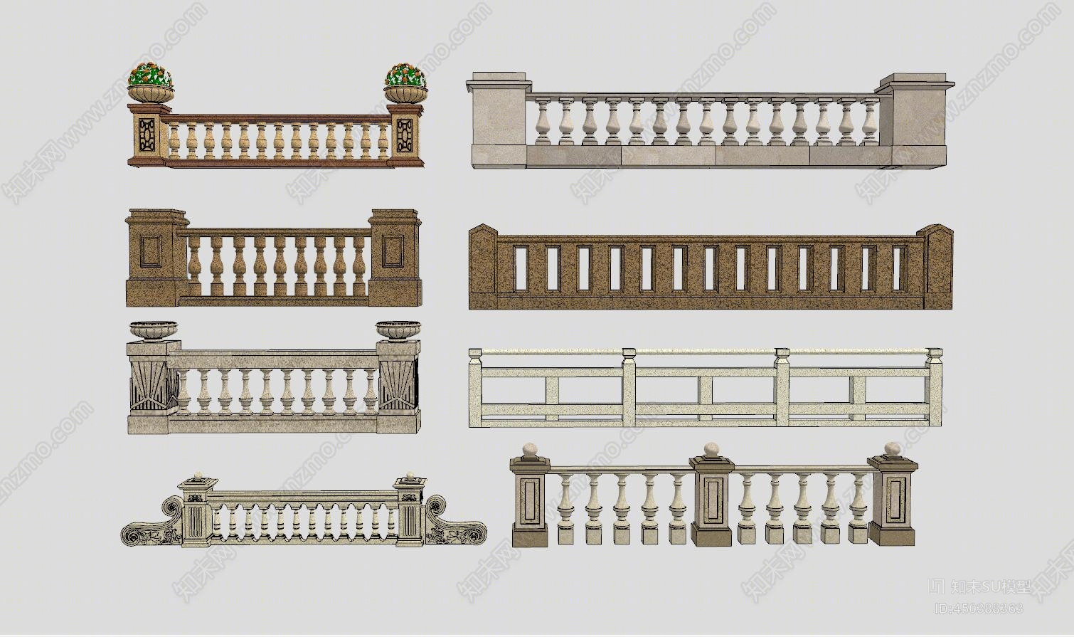 欧式风格大理石栏杆SU模型下载【ID:450388363】