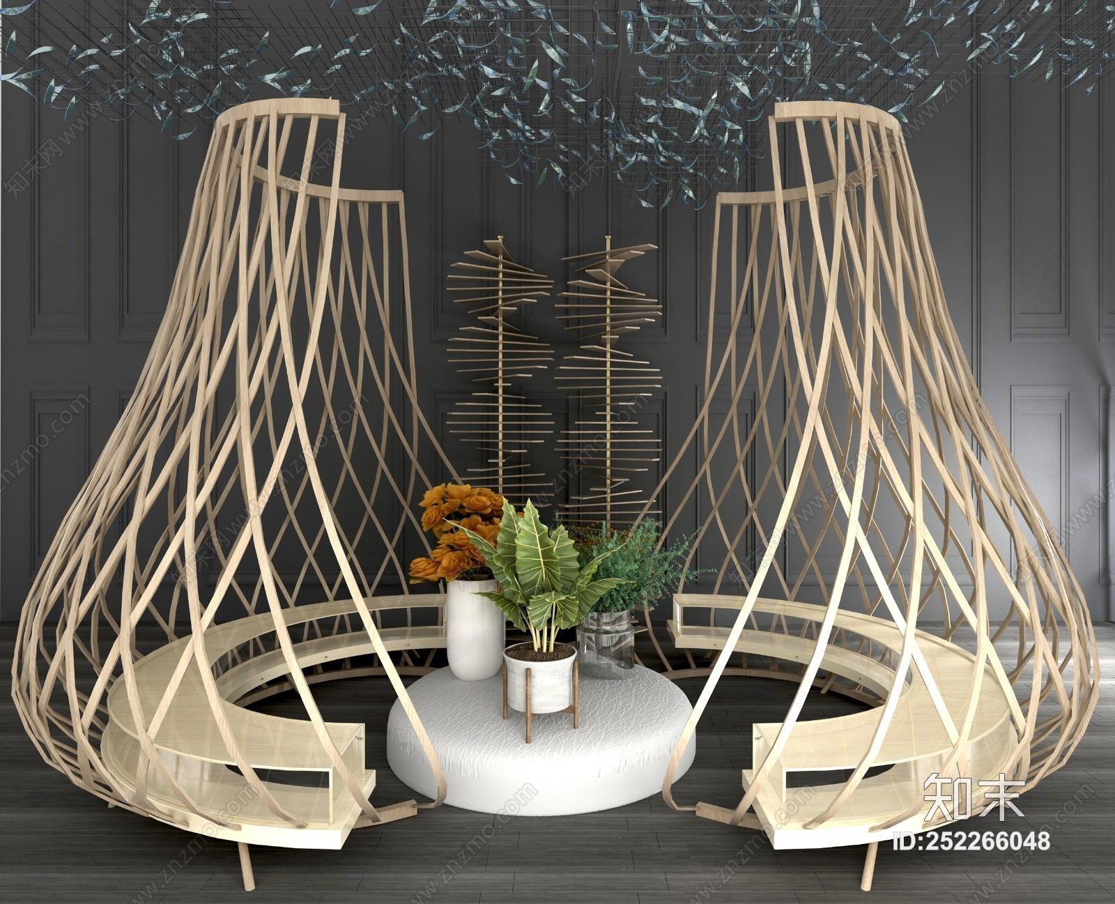 现代实木弧形户外椅3D模型下载【ID:252266048】