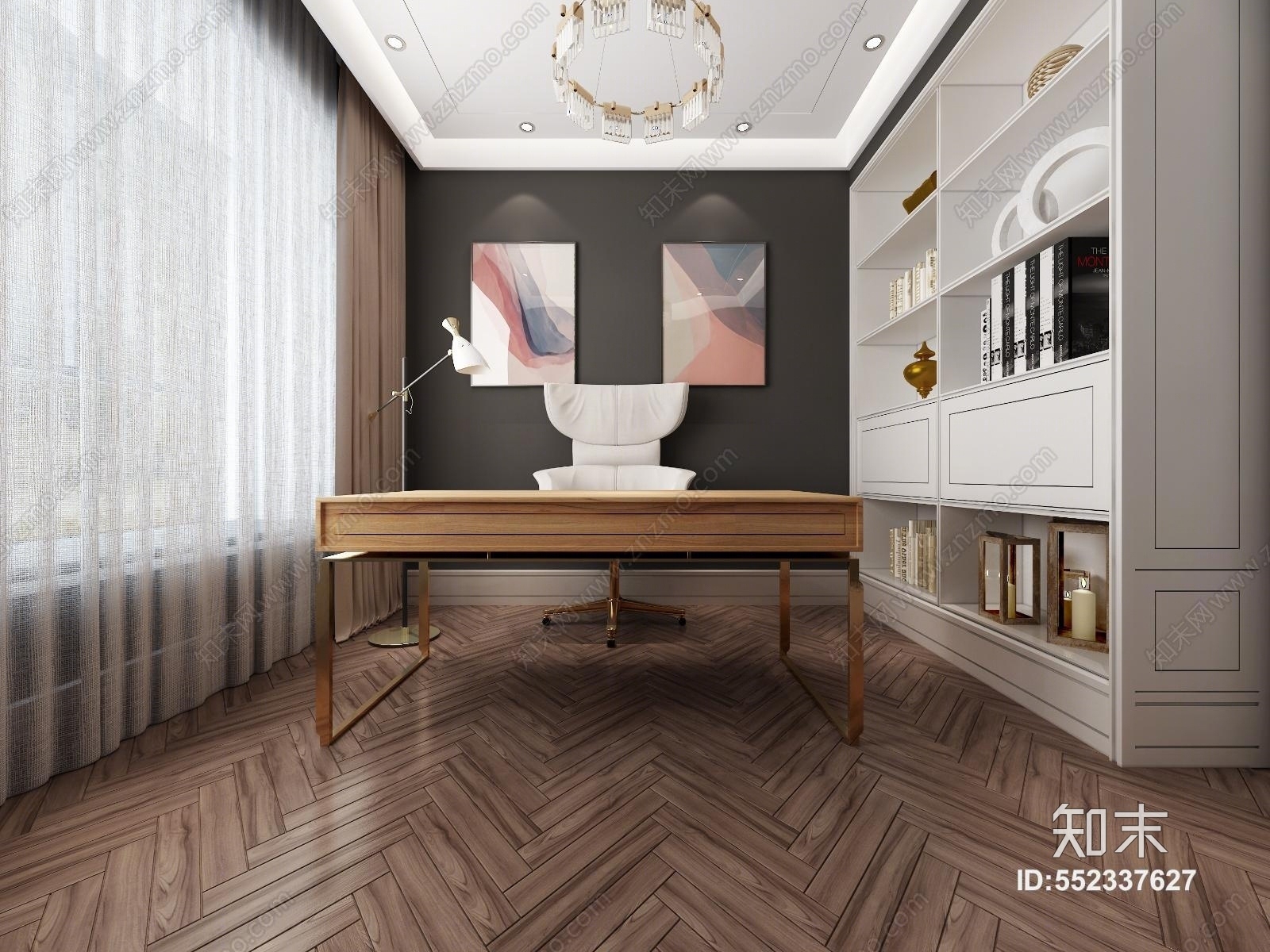 现代轻奢书房3D模型下载【ID:552337627】_知末3d模型网