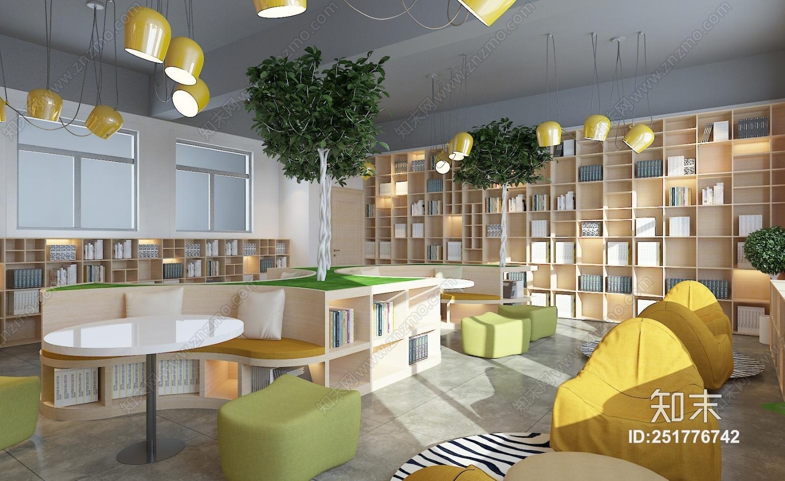 工业风休闲书吧3D模型下载【ID:251776742】