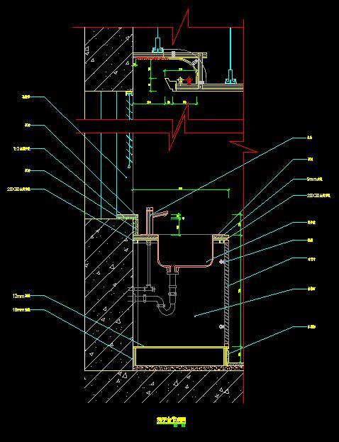 卫生间墙面洗手台蹲坑剖面CAD大样图施工图下载【ID:331208621】