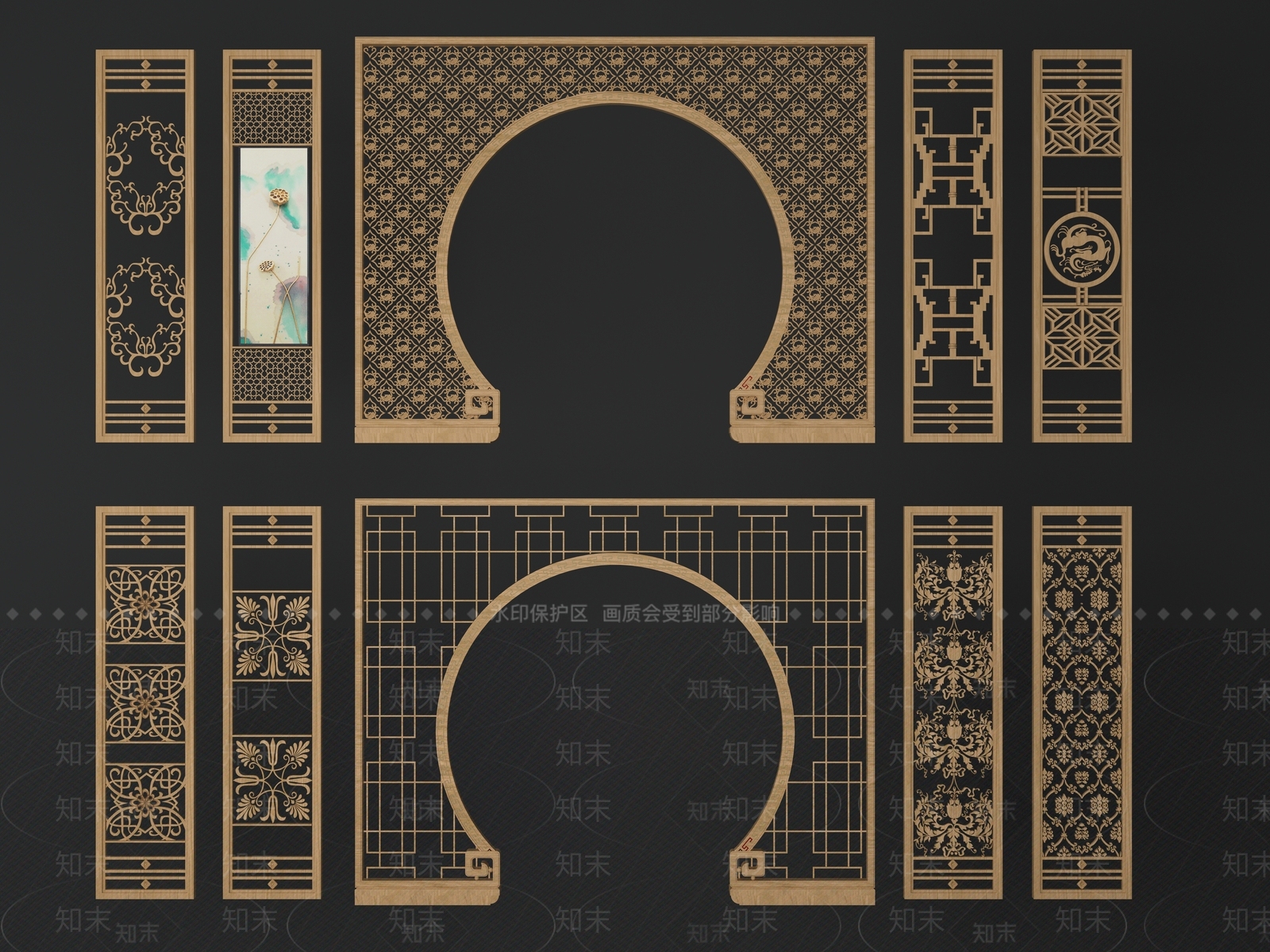 中式雕花隔断屏风3D模型下载【ID:934098465】