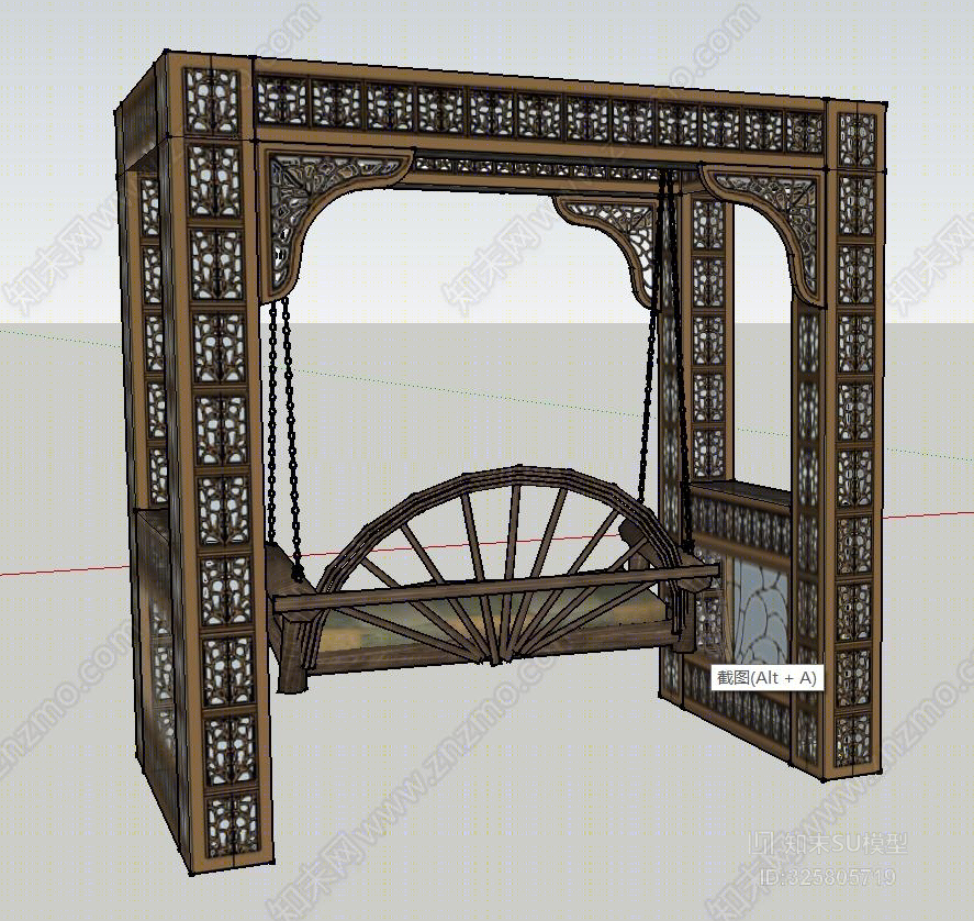 中式园林景观小品秋千SU模型下载【ID:325805719】