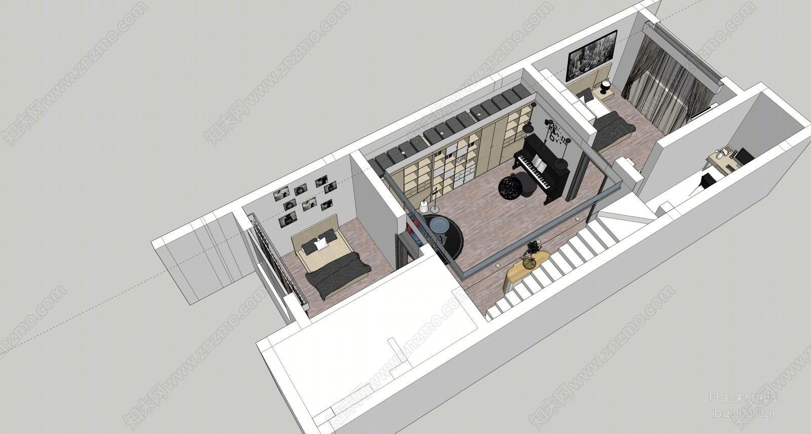 现代客厅SU模型下载【ID:230731320】
