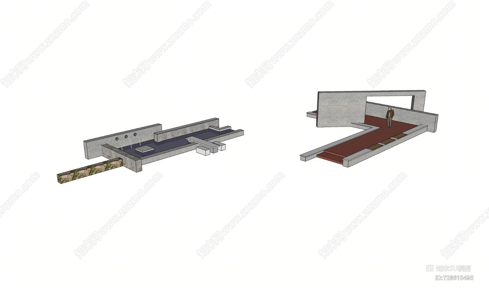 景观入口别墅庭院喷泉小桥设计笔SU模型下载【ID:728610495】
