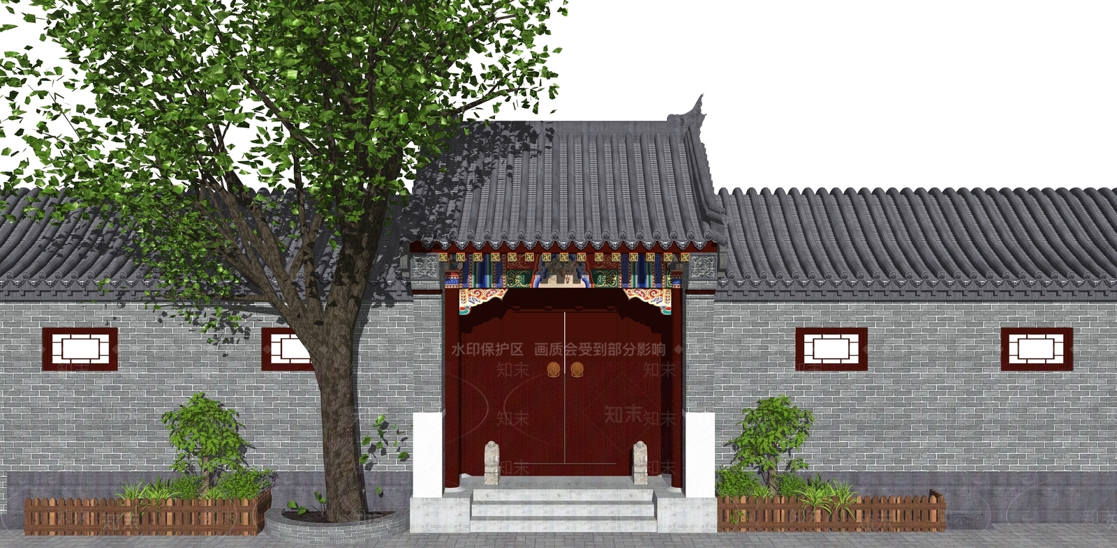 中式四合院门头SU模型下载【ID:333487285】