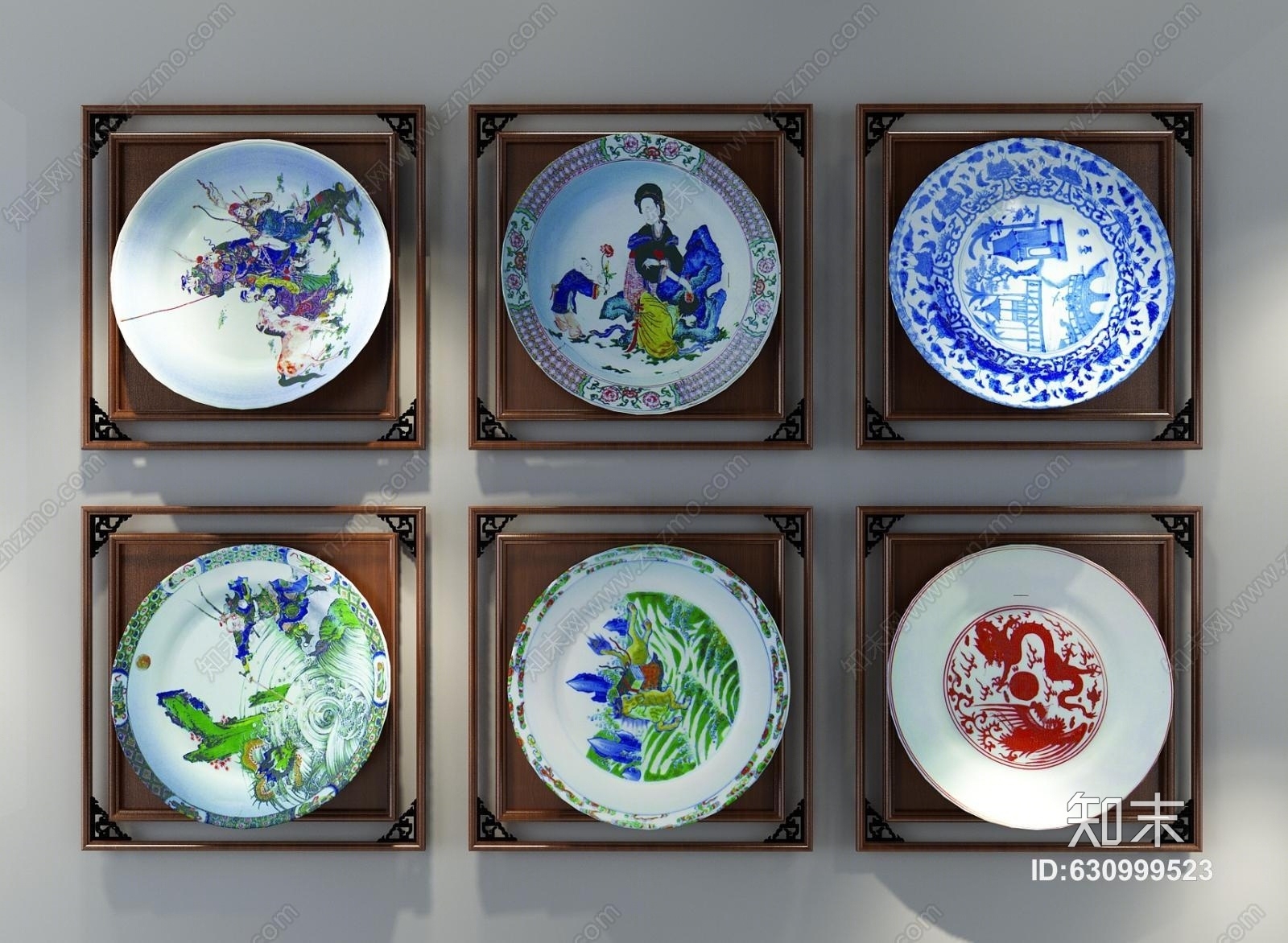 新中式盘子装饰画3D模型下载【ID:630999523】