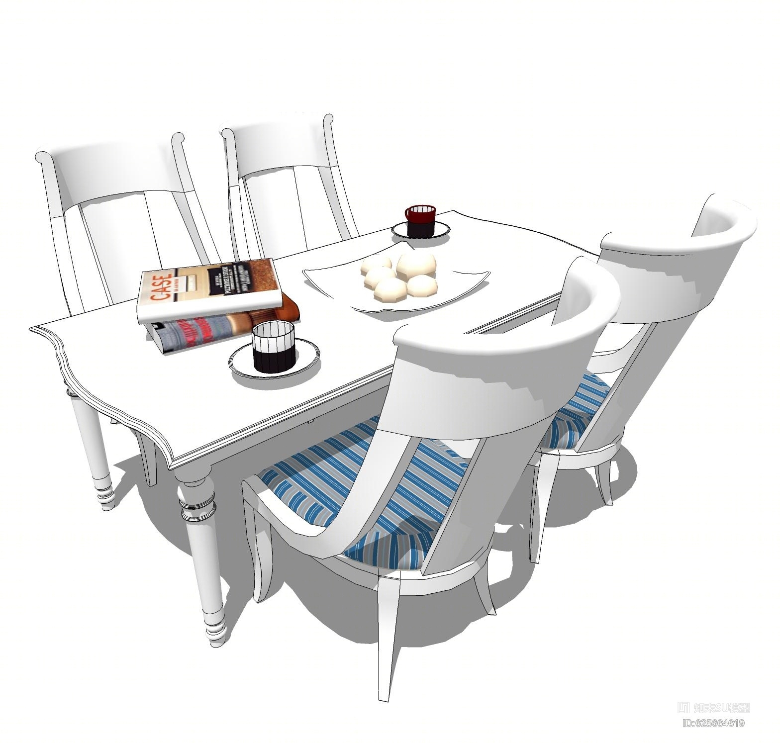欧式风格四人餐桌SU模型下载【ID:625664619】