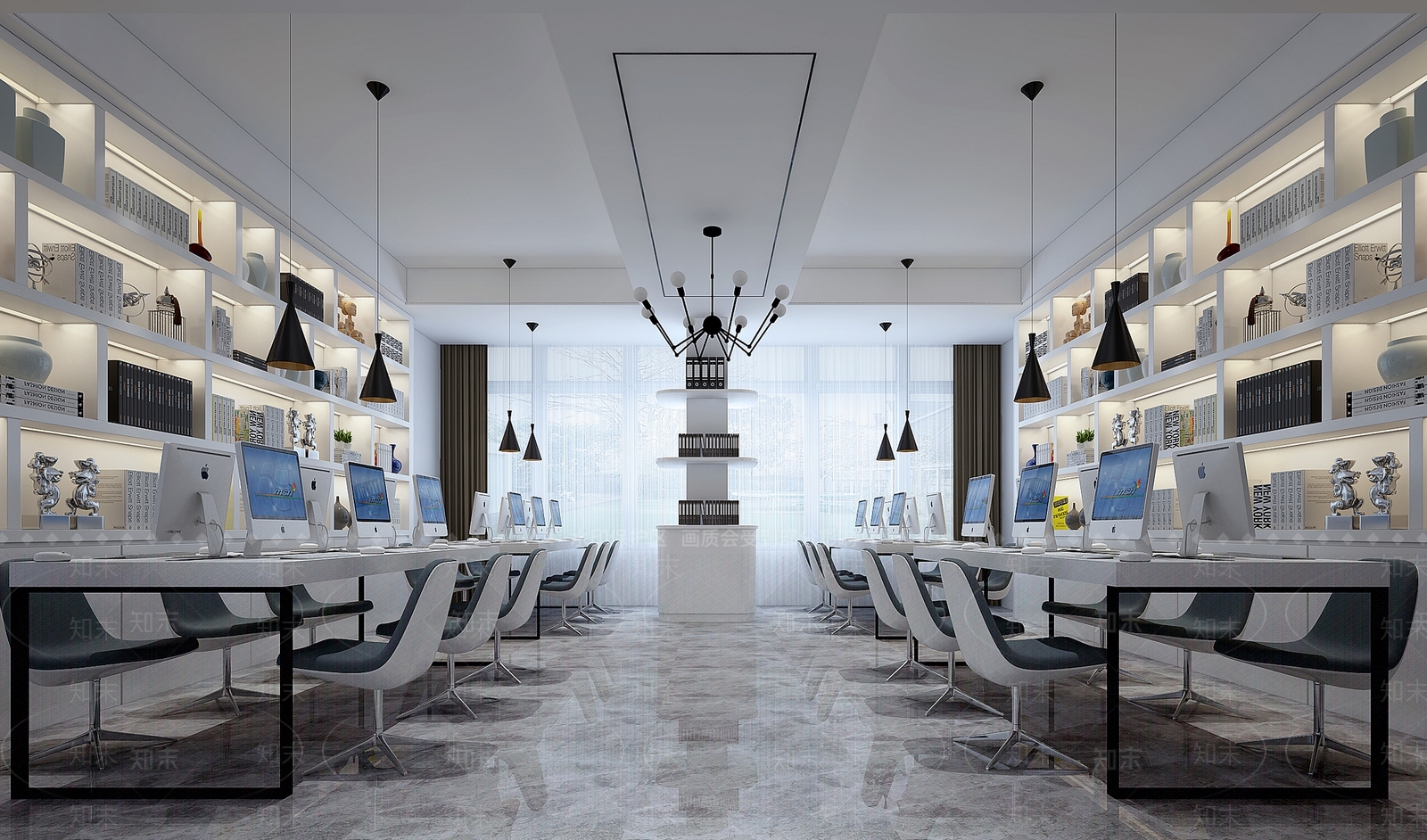 现代书房办公室电脑书柜吊灯3D模型下载【ID:532770662】